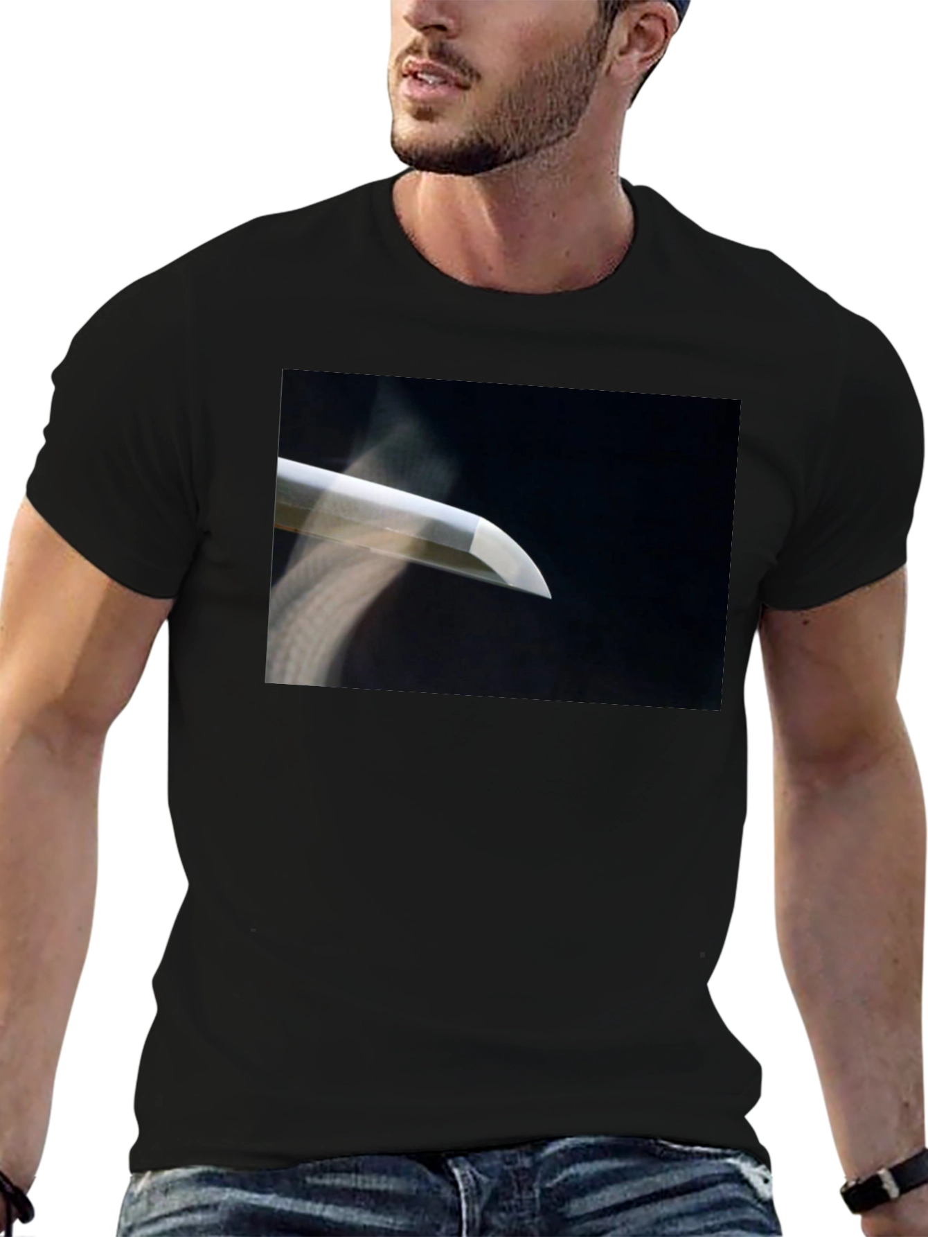 Black Samurai Blade Graphic Tee - Sleek & Stylish Cotton Shirt view 6