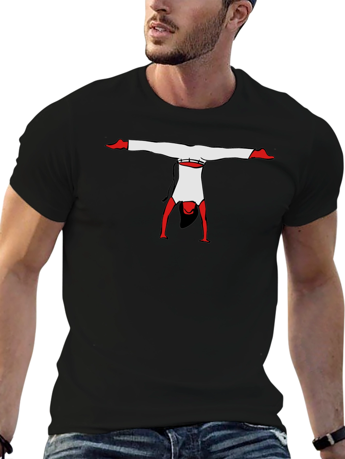 Black Cool Handstand Graphic Tee - Unique Black T-Shirt view 6