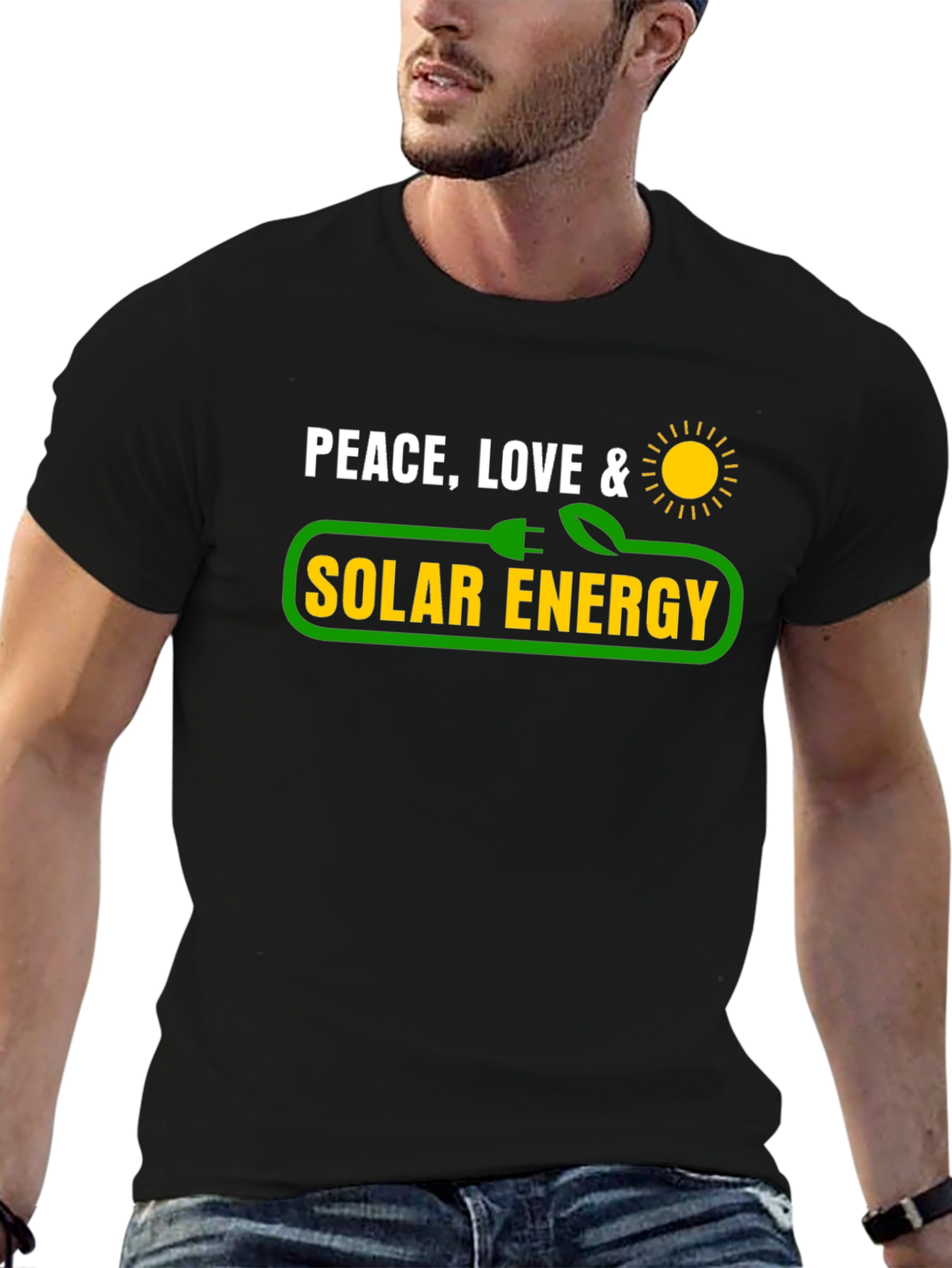 Black Peace Love & Solar Energy Graphic T-Shirt view 6
