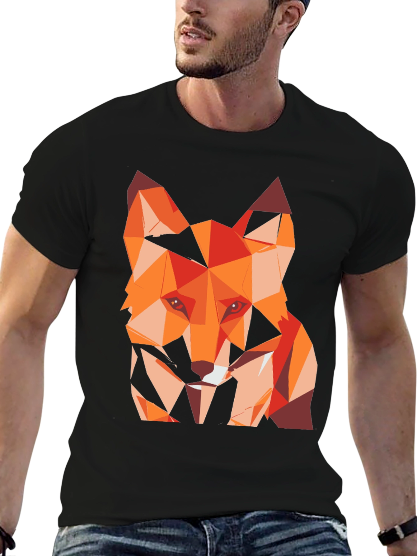 Black Geometric Fox Graphic Tee - Stylish Men's T-Shirt view 6