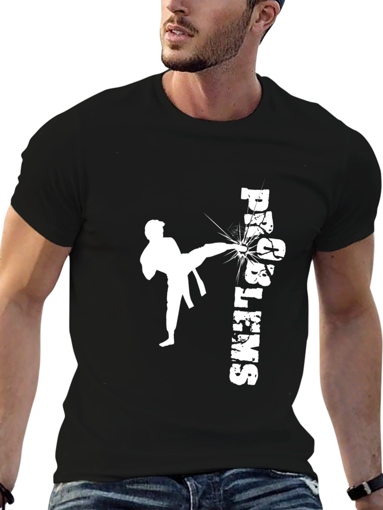 Black Martial Arts Graphic Tee - High Kick Design view 6