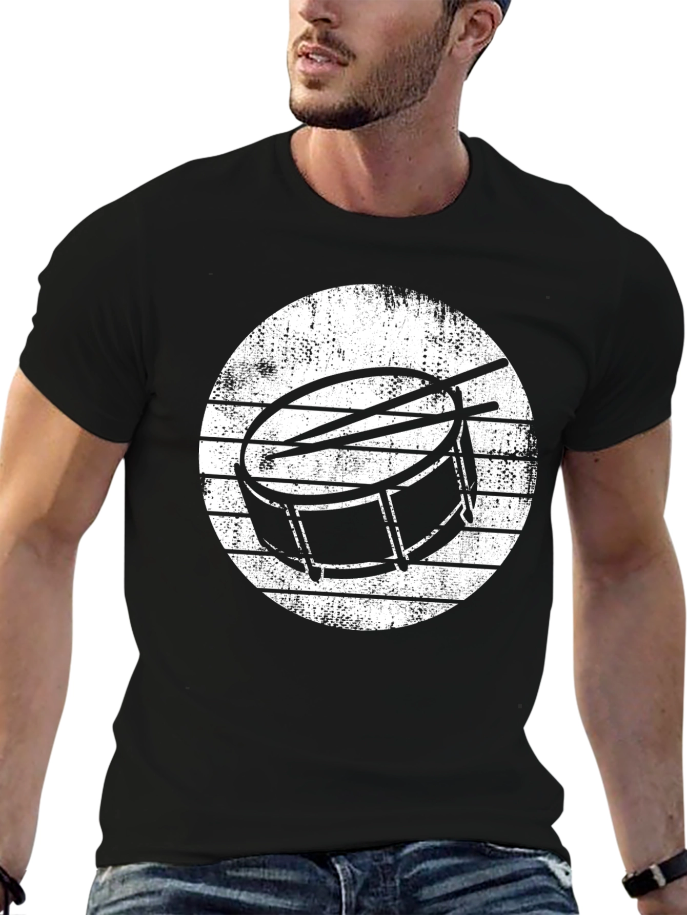 Black Drum Kit Graphic Tee - Black Cotton T-Shirt view 6