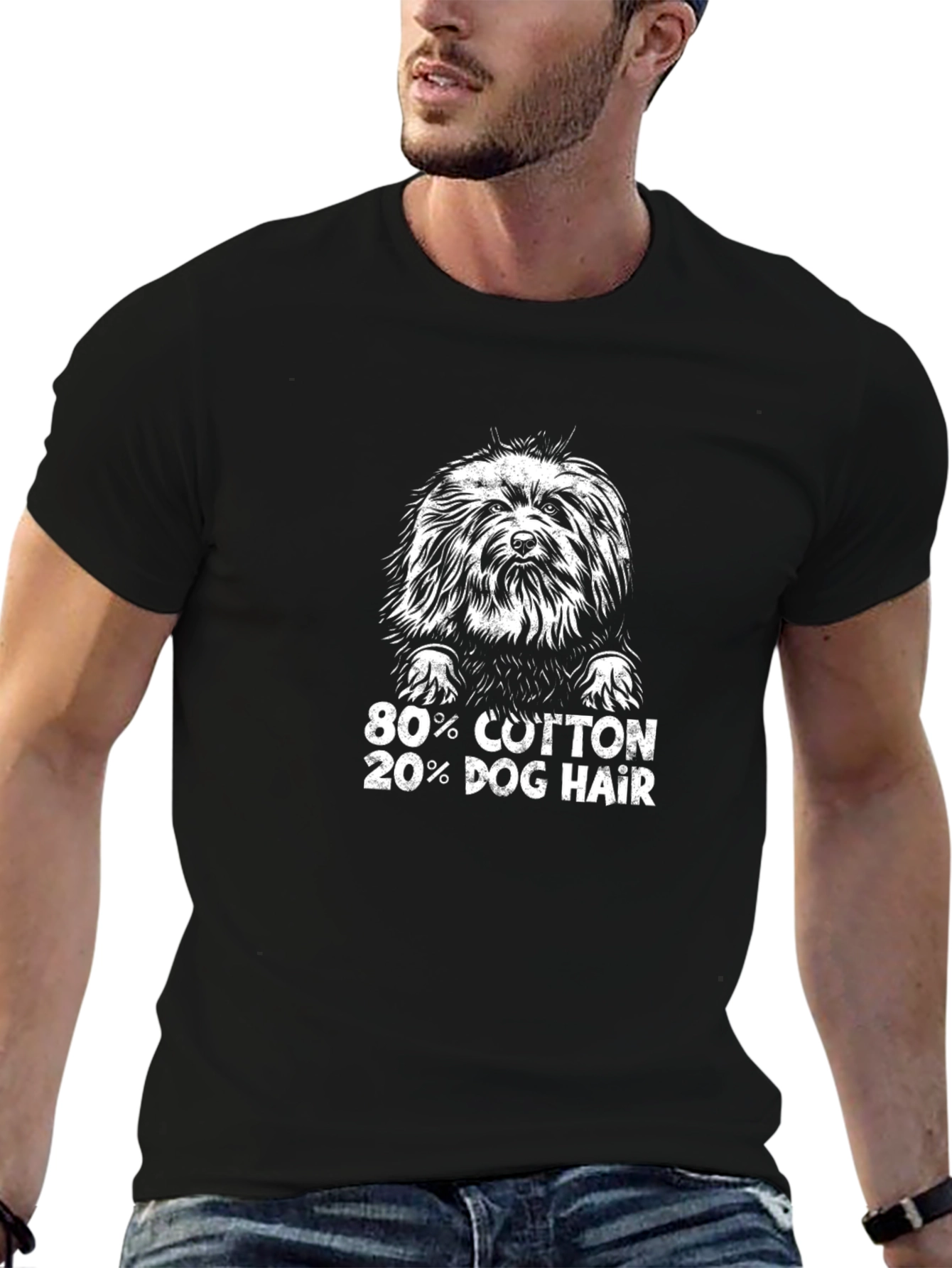 Black 80% Cotton 20% Dog Hair Black T-Shirt view 6