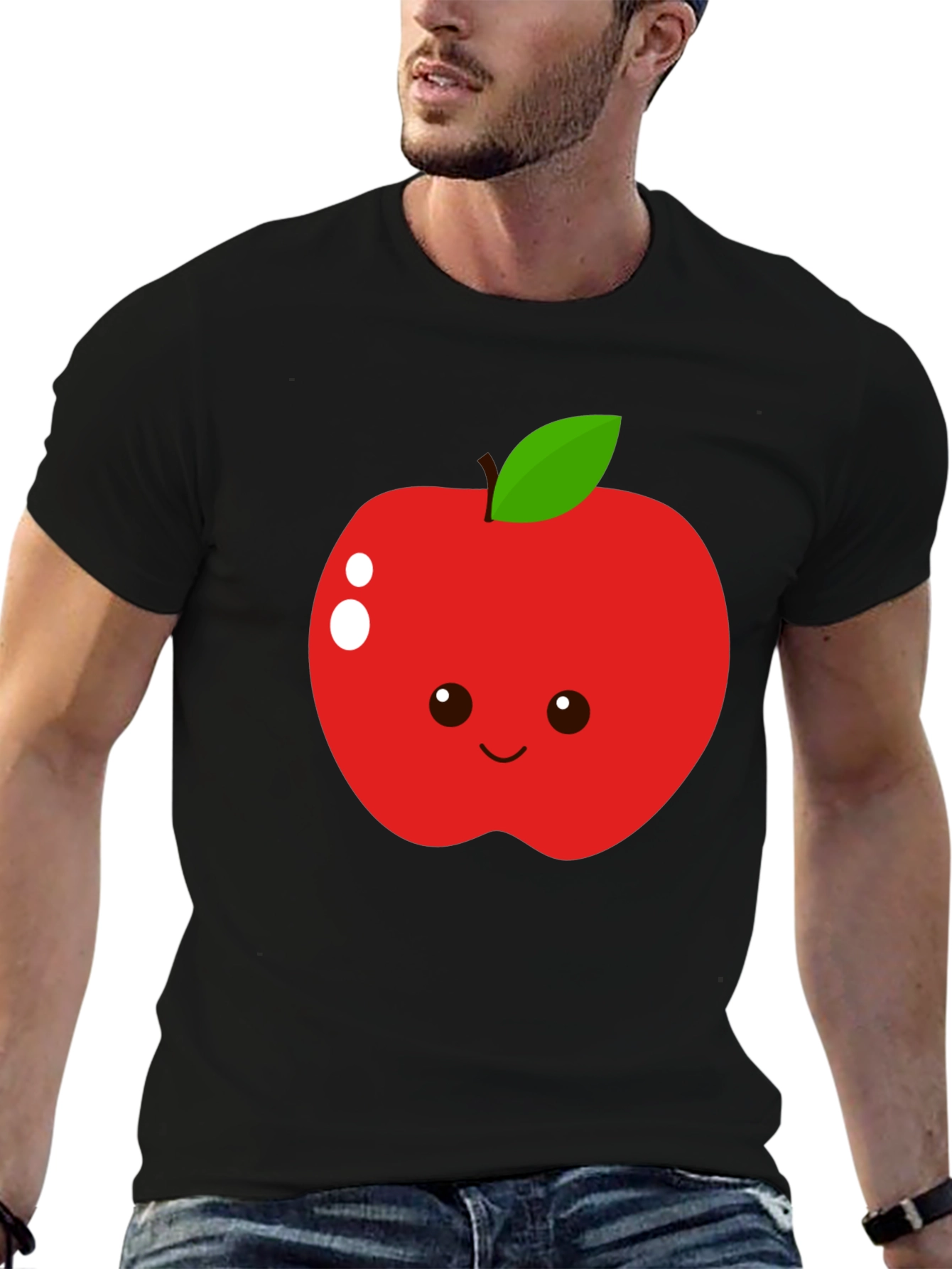 Black Cute Apple Graphic T-Shirt - Black Cotton Blend Tee view 6