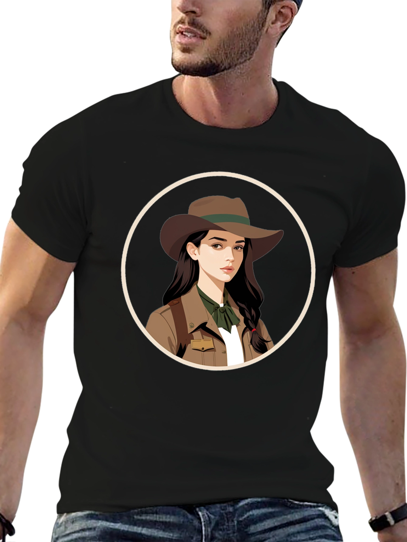 Black Adventurer Girl Graphic Tee - Black Unisex T-Shirt view 6
