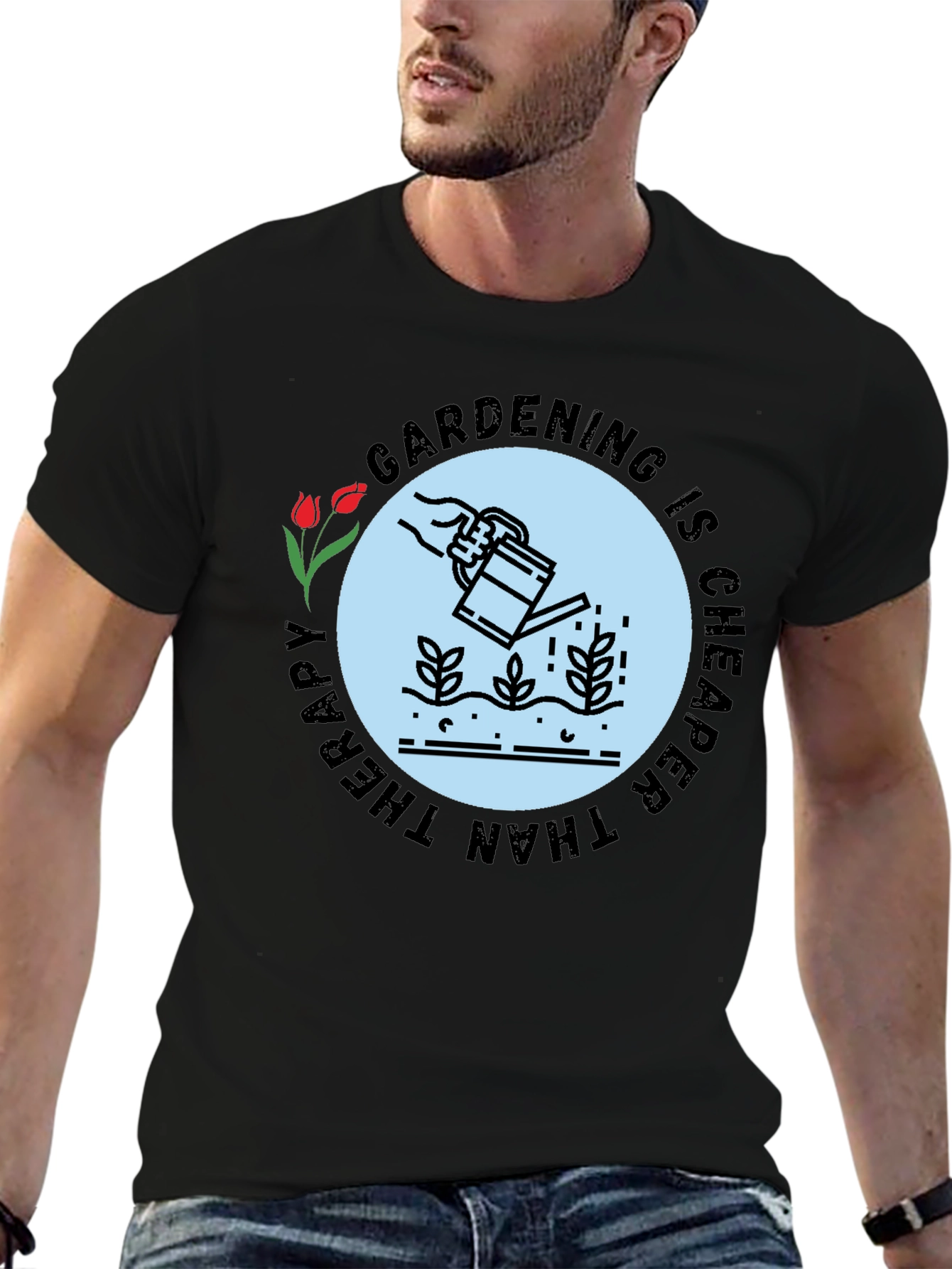 Black Gardening Therapy T-Shirt - Stylish & Comfortable view 6