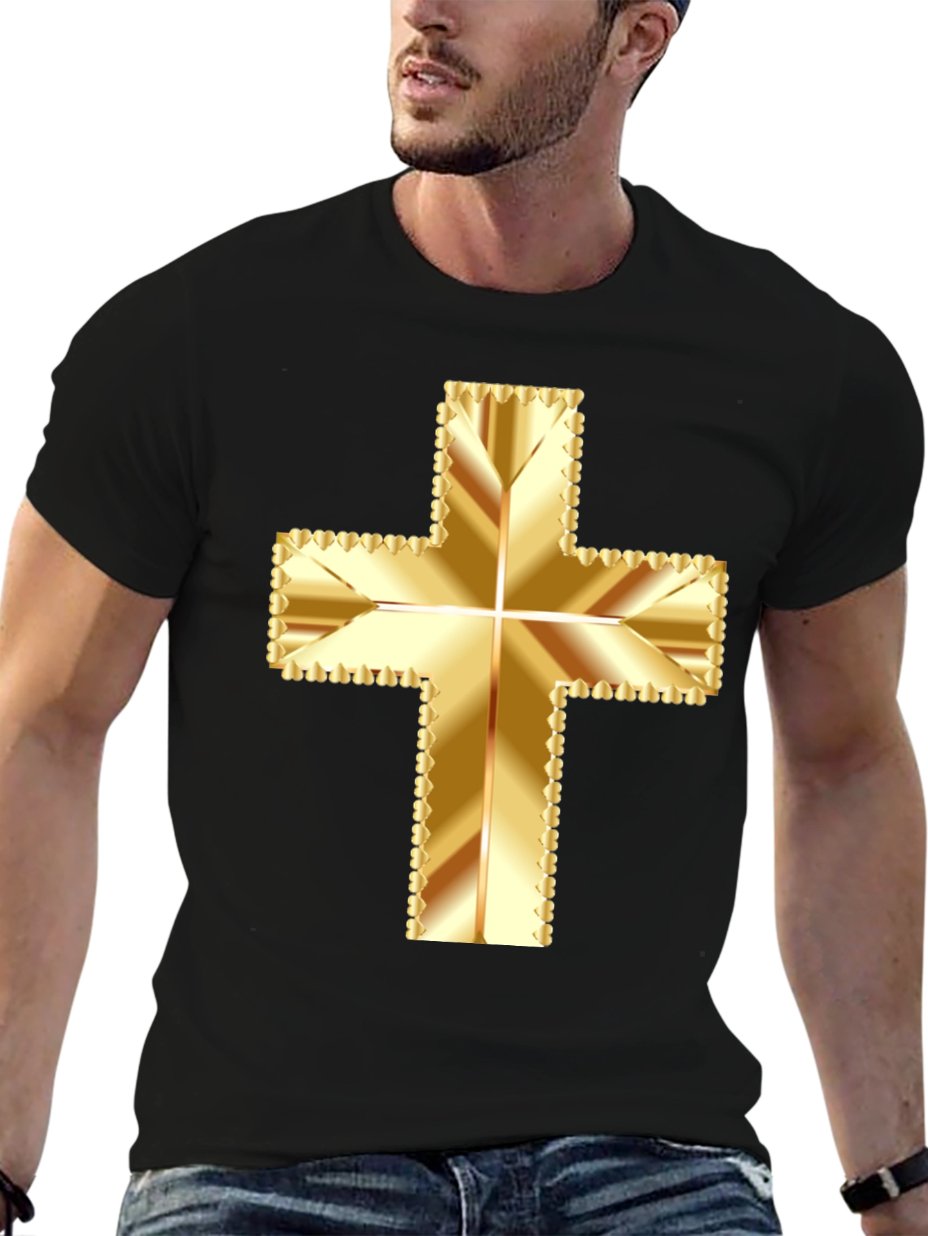 Black Golden Cross Graphic Tee - Stylish Religious Apparel view 6