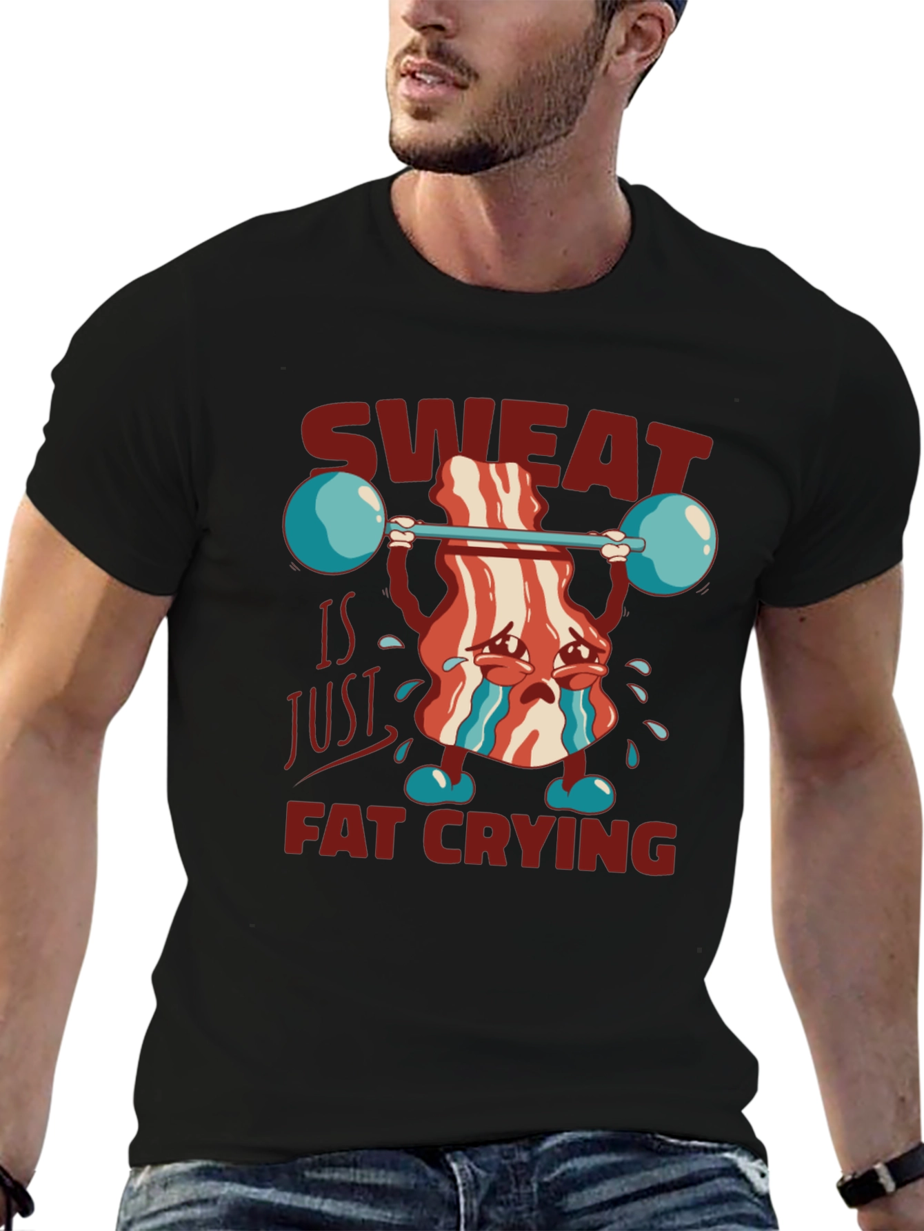 Black Sweat is Just Fat Crying T-Shirt Funny Workout Tee view 6