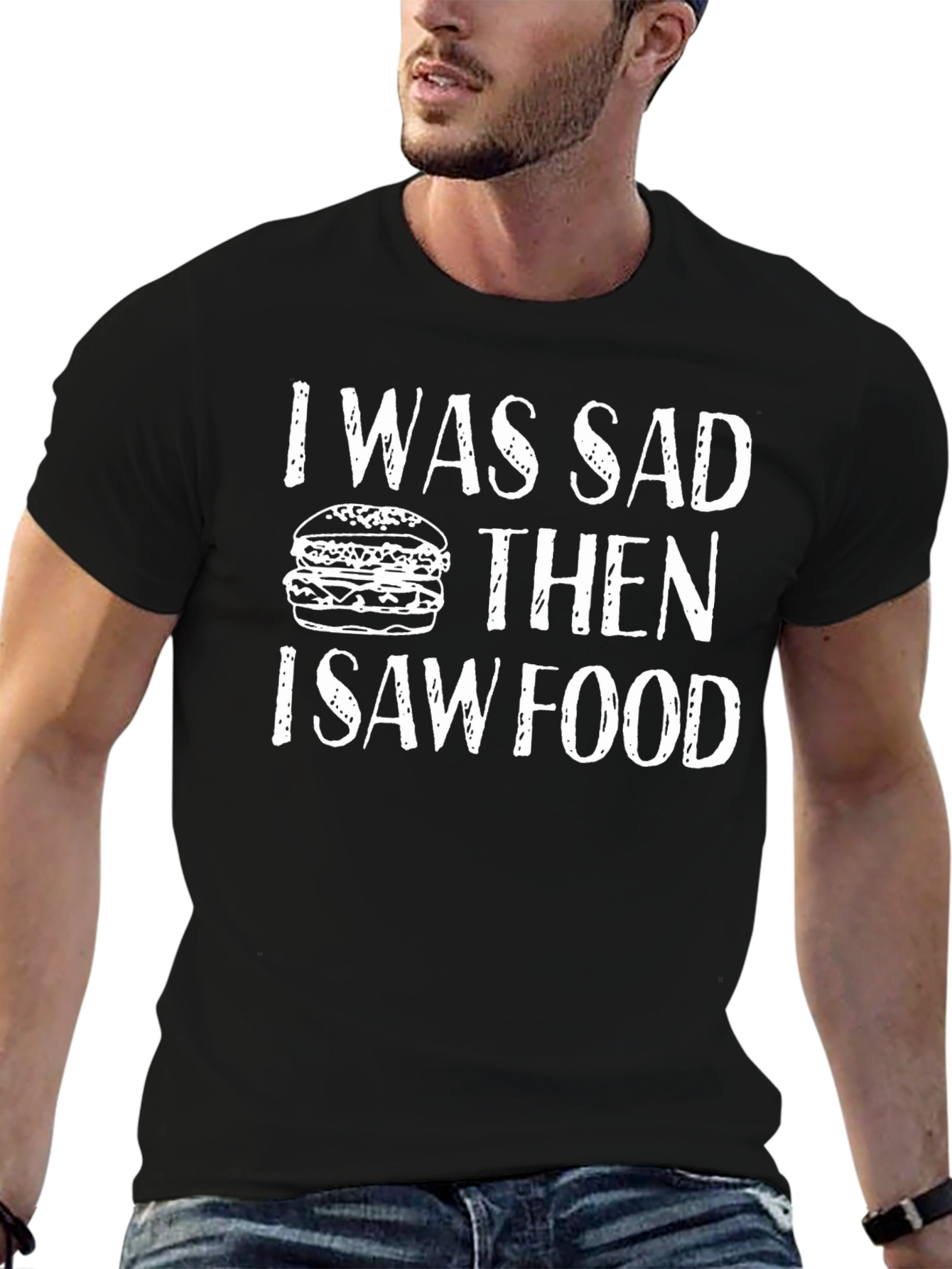 Black I Was Sad Then I Saw Food Funny Graphic T-Shirt view 6