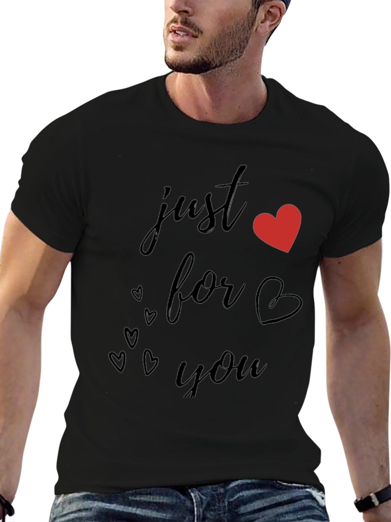 Black Just For You Black Heart Graphic T-Shirt view 6