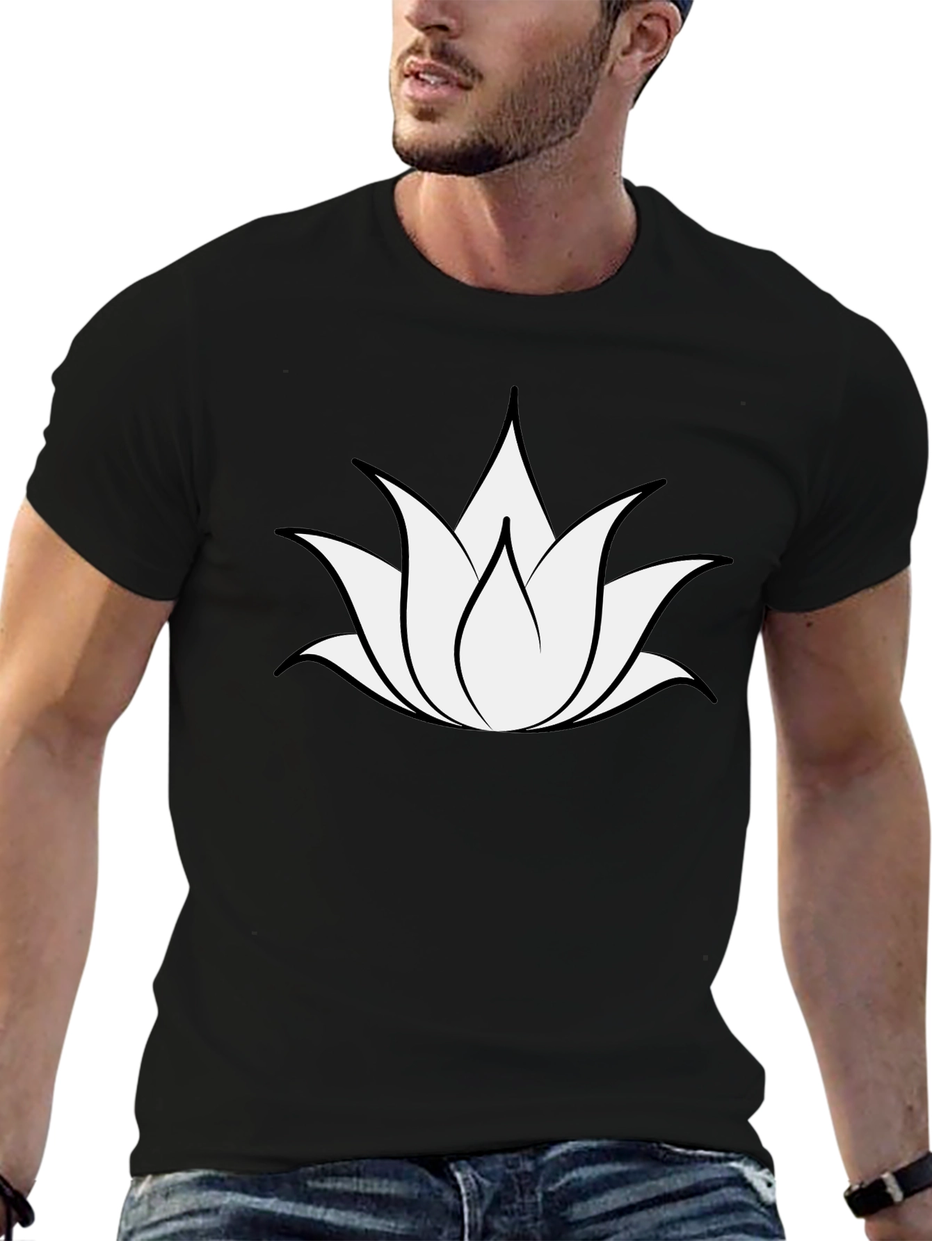 Black Lotus Flower Graphic Tee - Black Cotton Blend view 6
