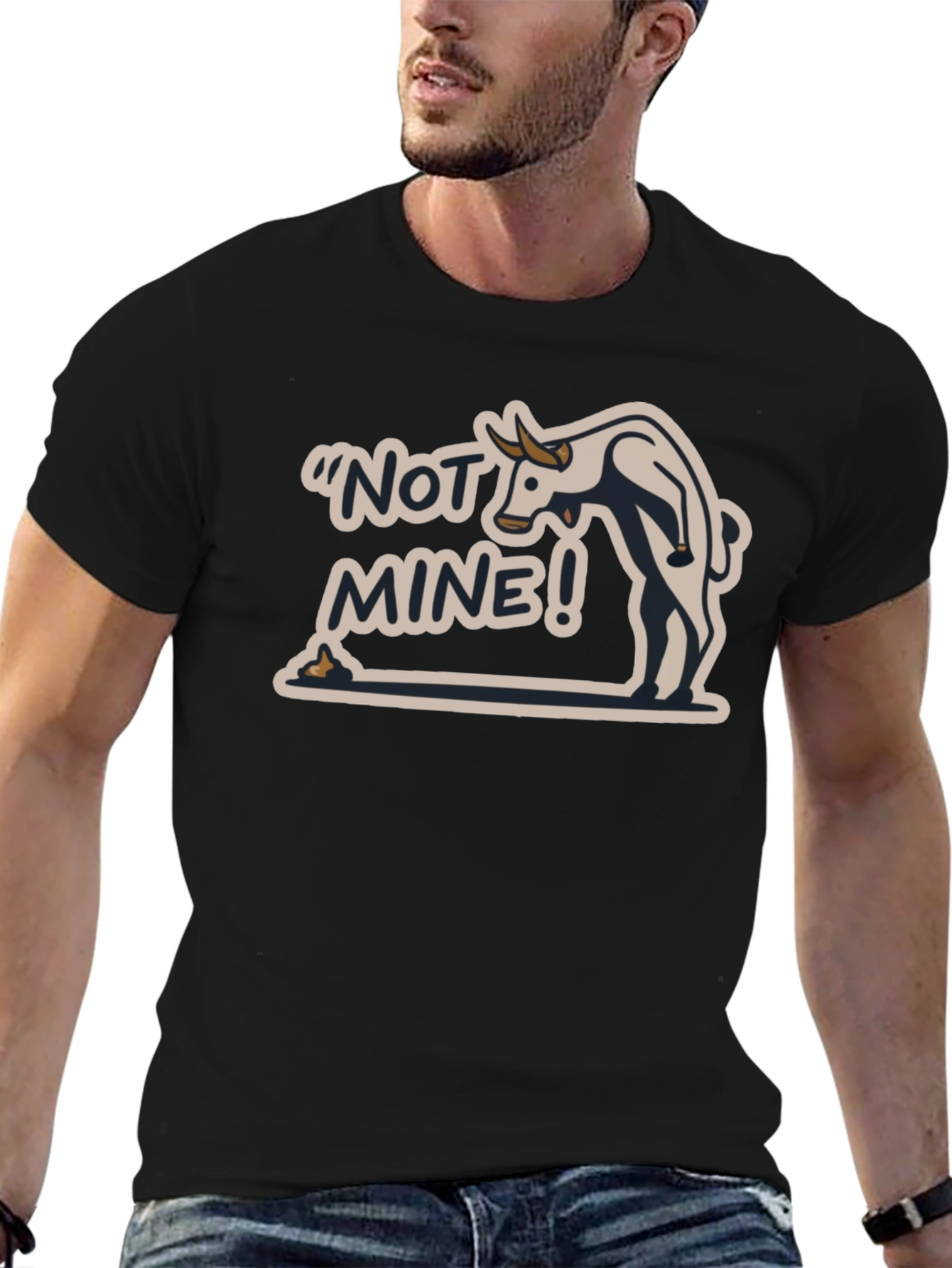 Black Not Mine! Bull Humor Black T-Shirt view 6