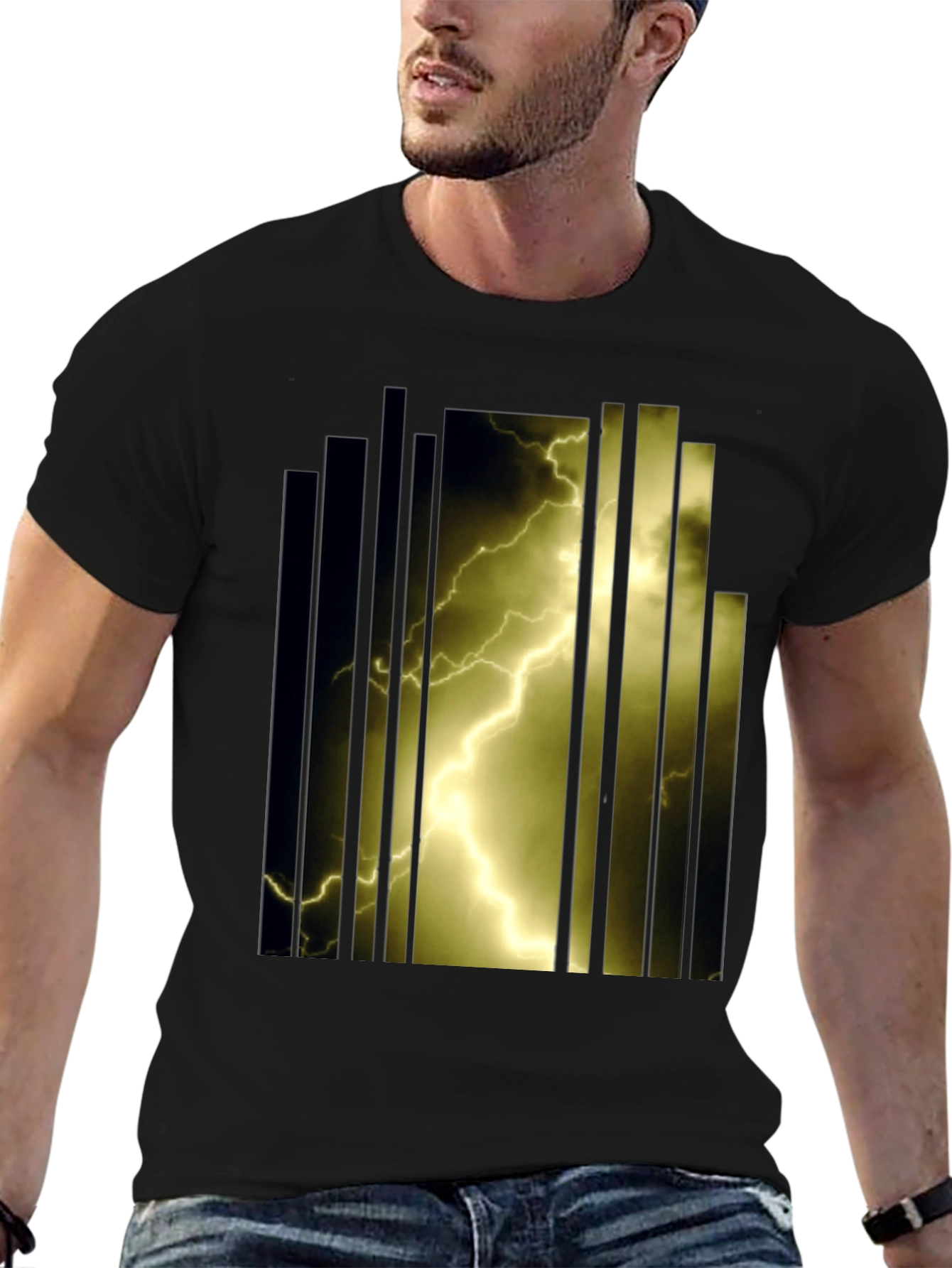 Black Lightning Bolt Graphic T-Shirt - Bold Design view 6