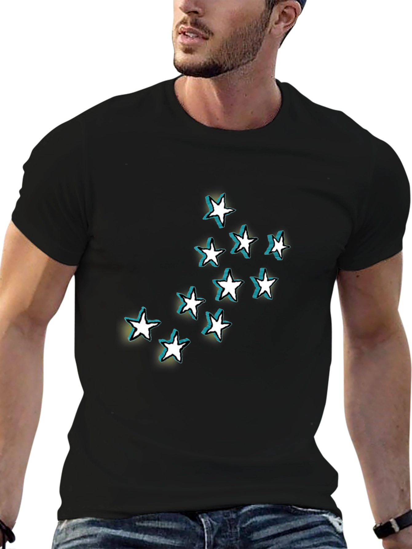 Black Stars Graphic Black T-Shirt for Men view 6