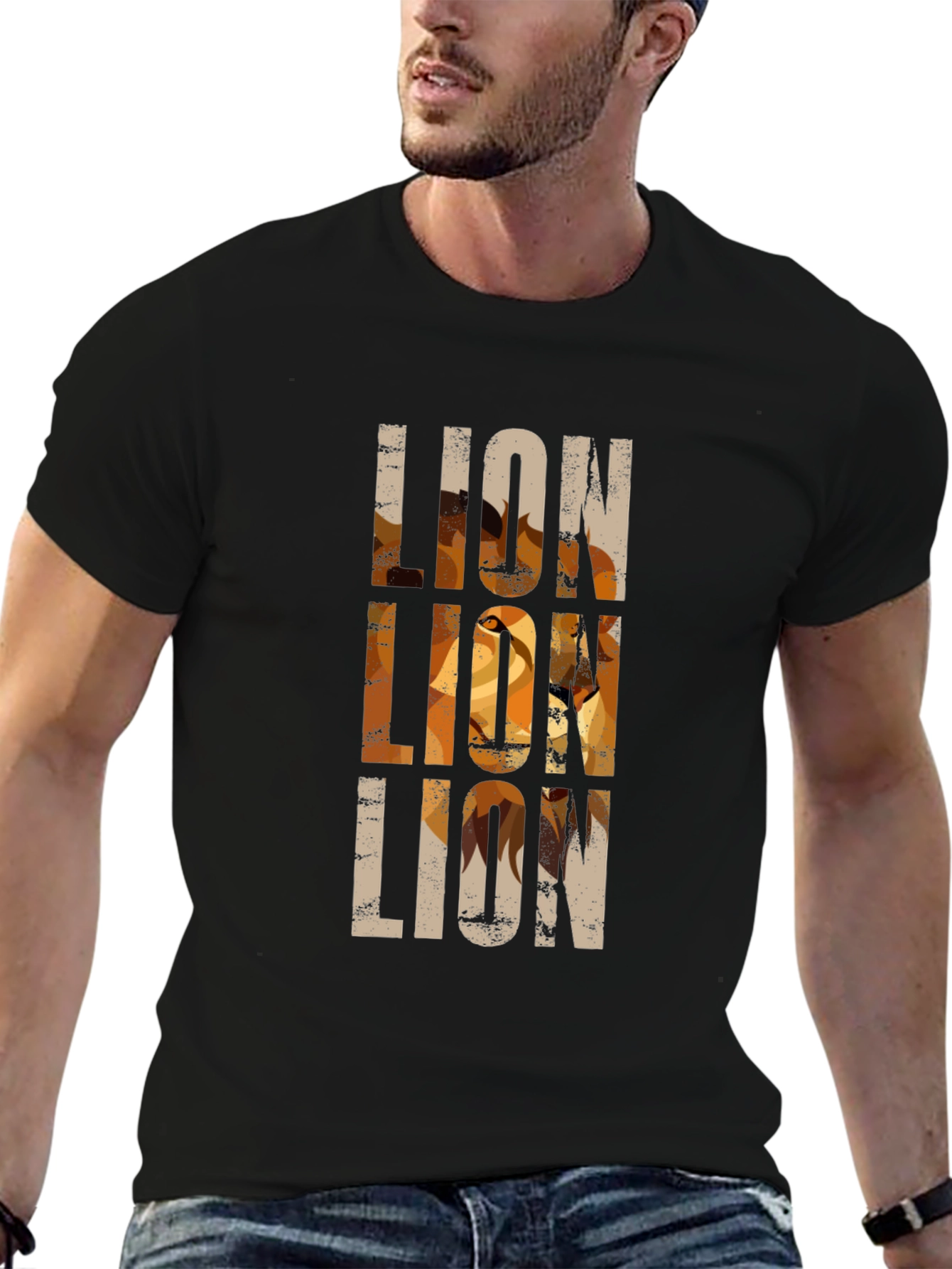 Black Lion Graphic Print Black T-Shirt view 6
