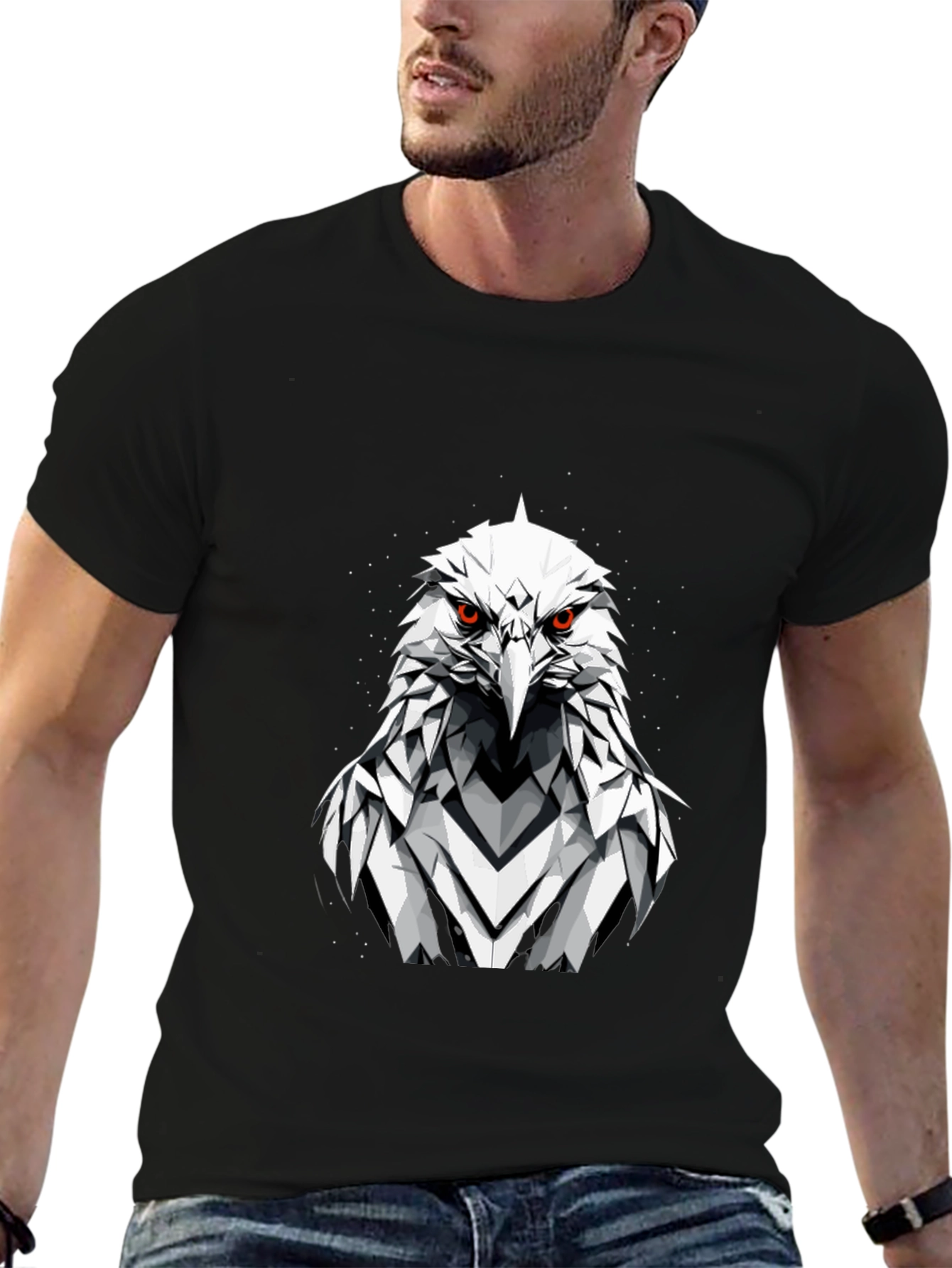 Black Eagle Graphic Tee - Fierce Geometric Bird Design view 6