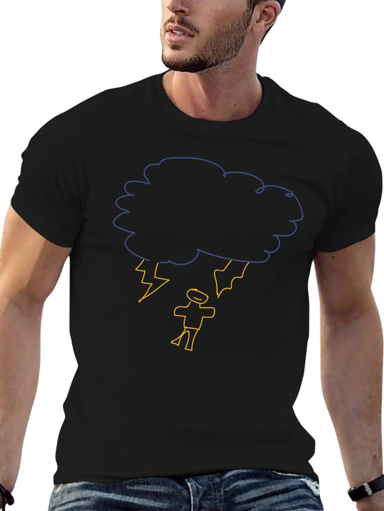 Black Humorous Thunderstorm Graphic Black T-Shirt view 6