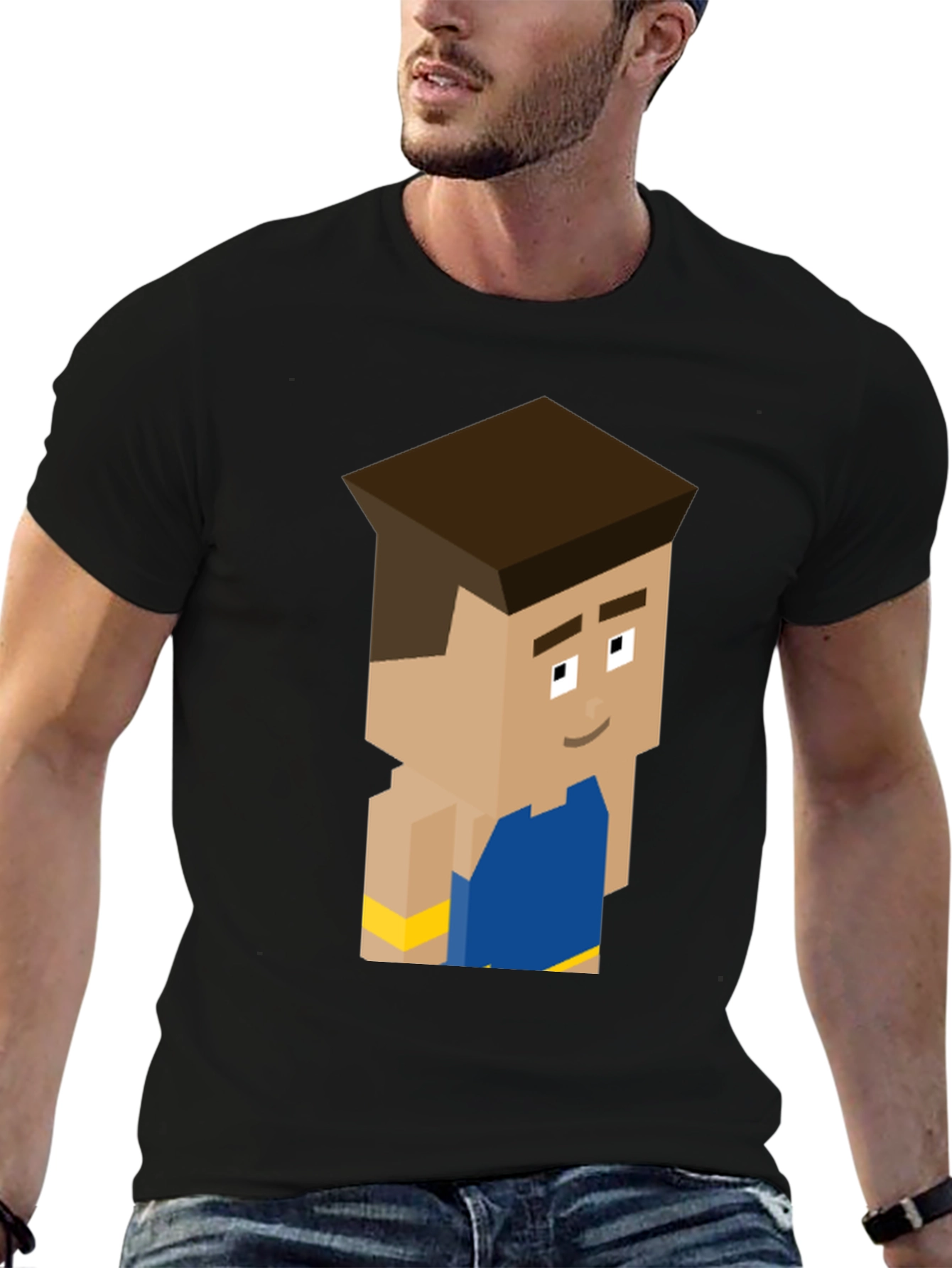 Black Pixel Art Character Tee - Black Cotton Blend view 6