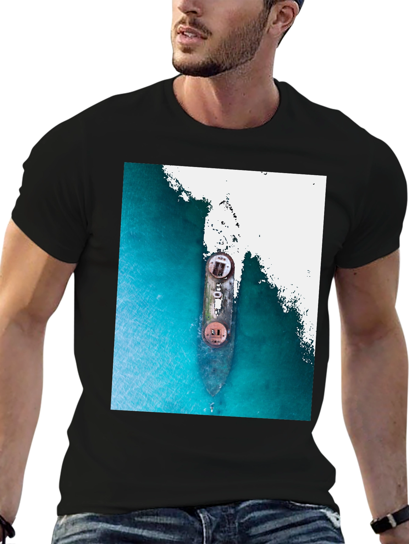 Black Sunken Ship Graphic T-Shirt view 6