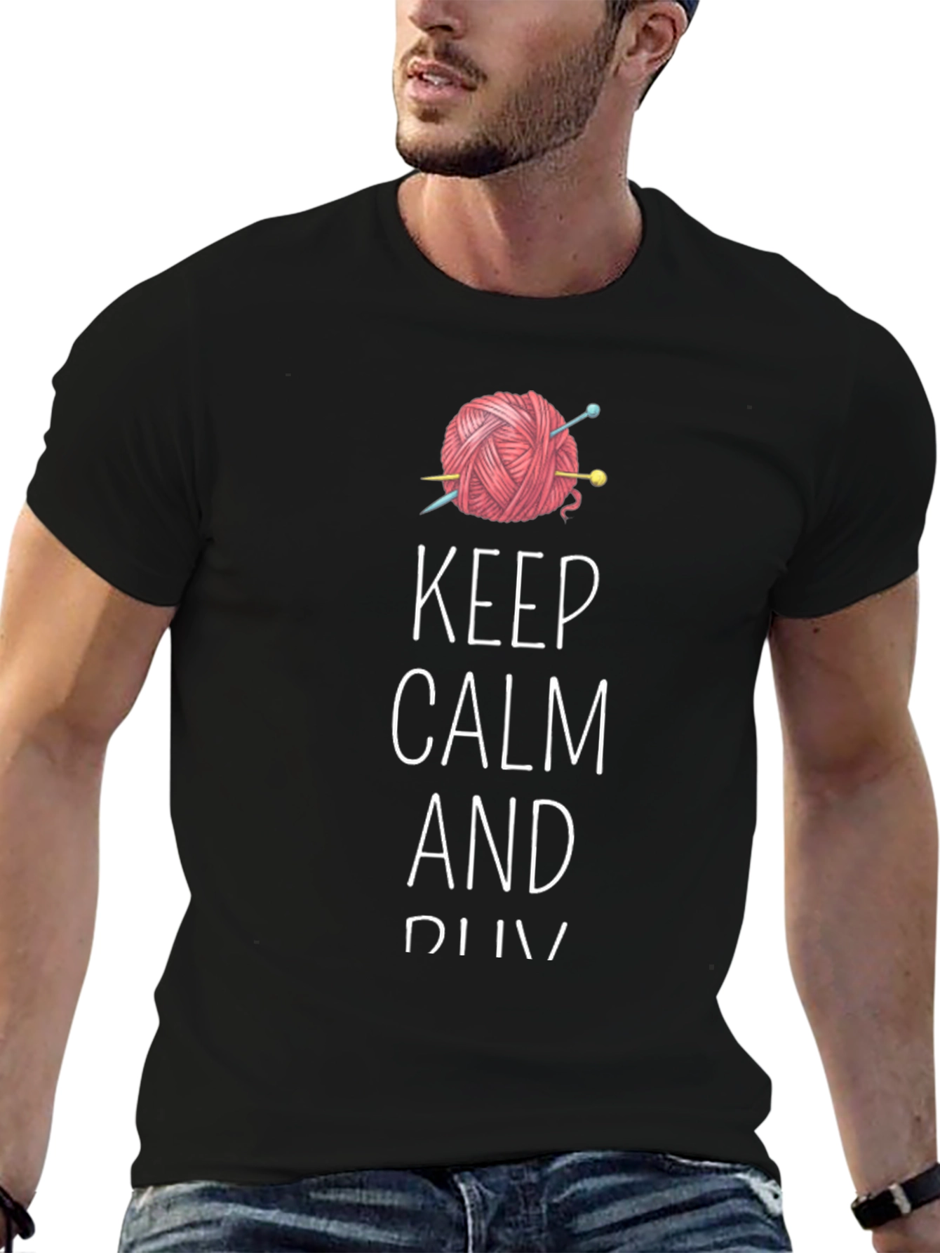 Black Keep Calm and Knit Tee - Yarn Lover's T-Shirt view 6