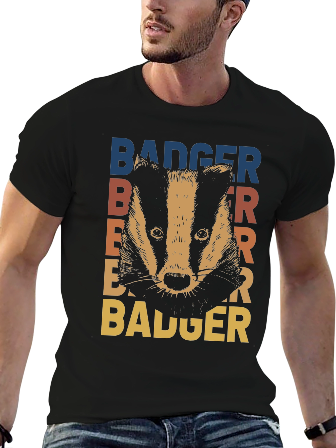 Black Retro Badger Graphic T-Shirt - Stylish Animal Tee view 6