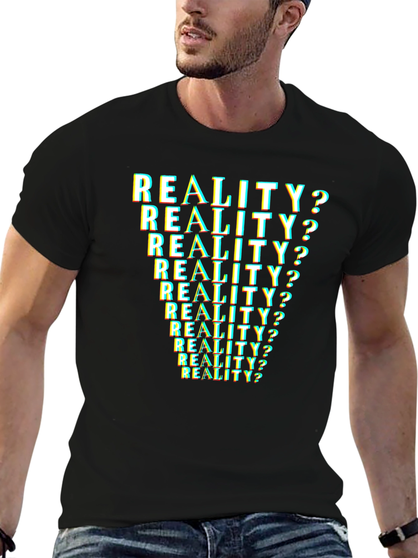 Black Reality? T-Shirt - Glitch Text Design view 6