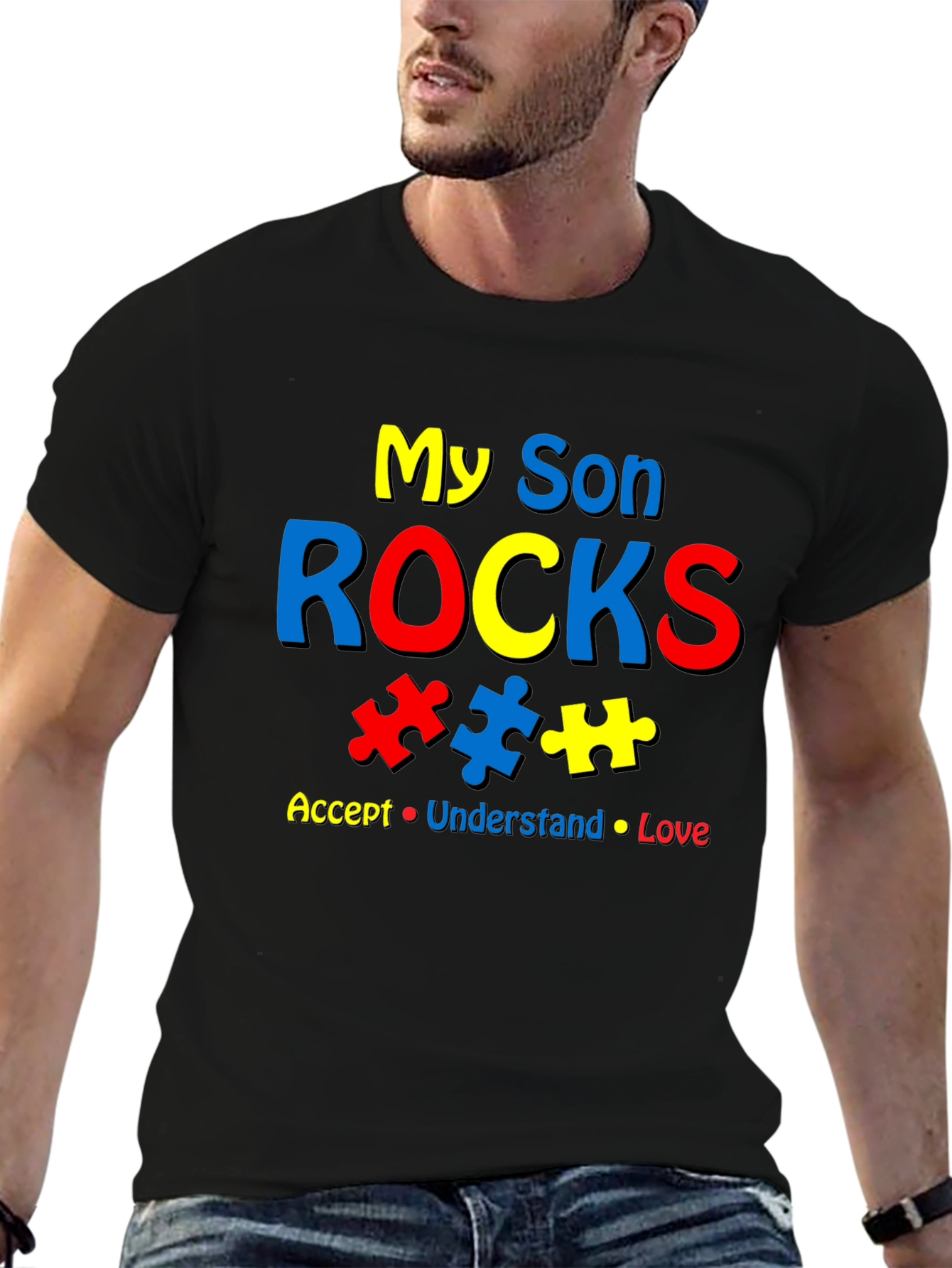 Black My Son Rocks Autism Awareness T-Shirt view 6