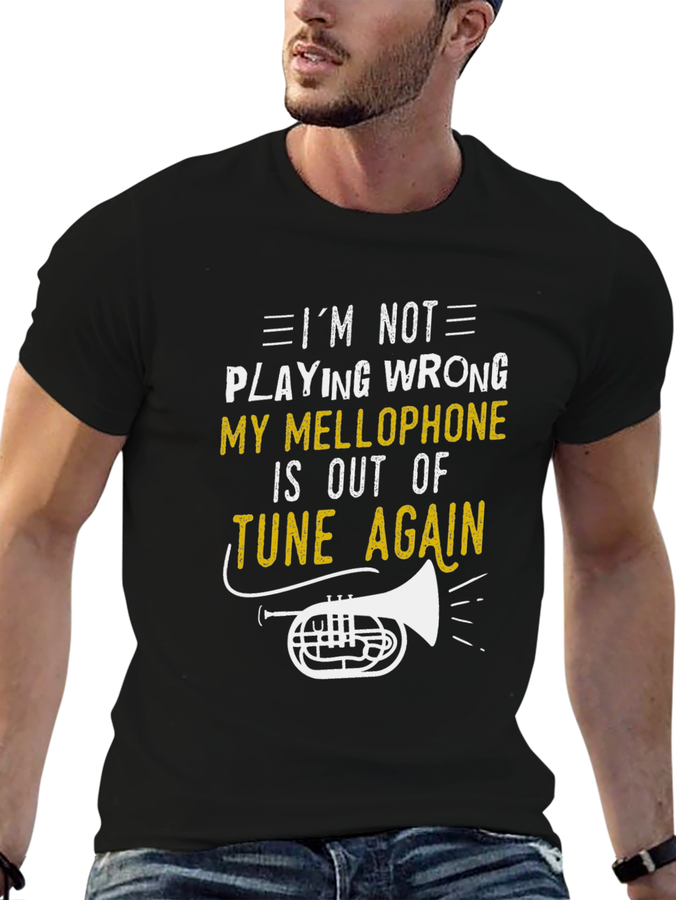 Black Funny Mellophone Player Black T-Shirt view 6
