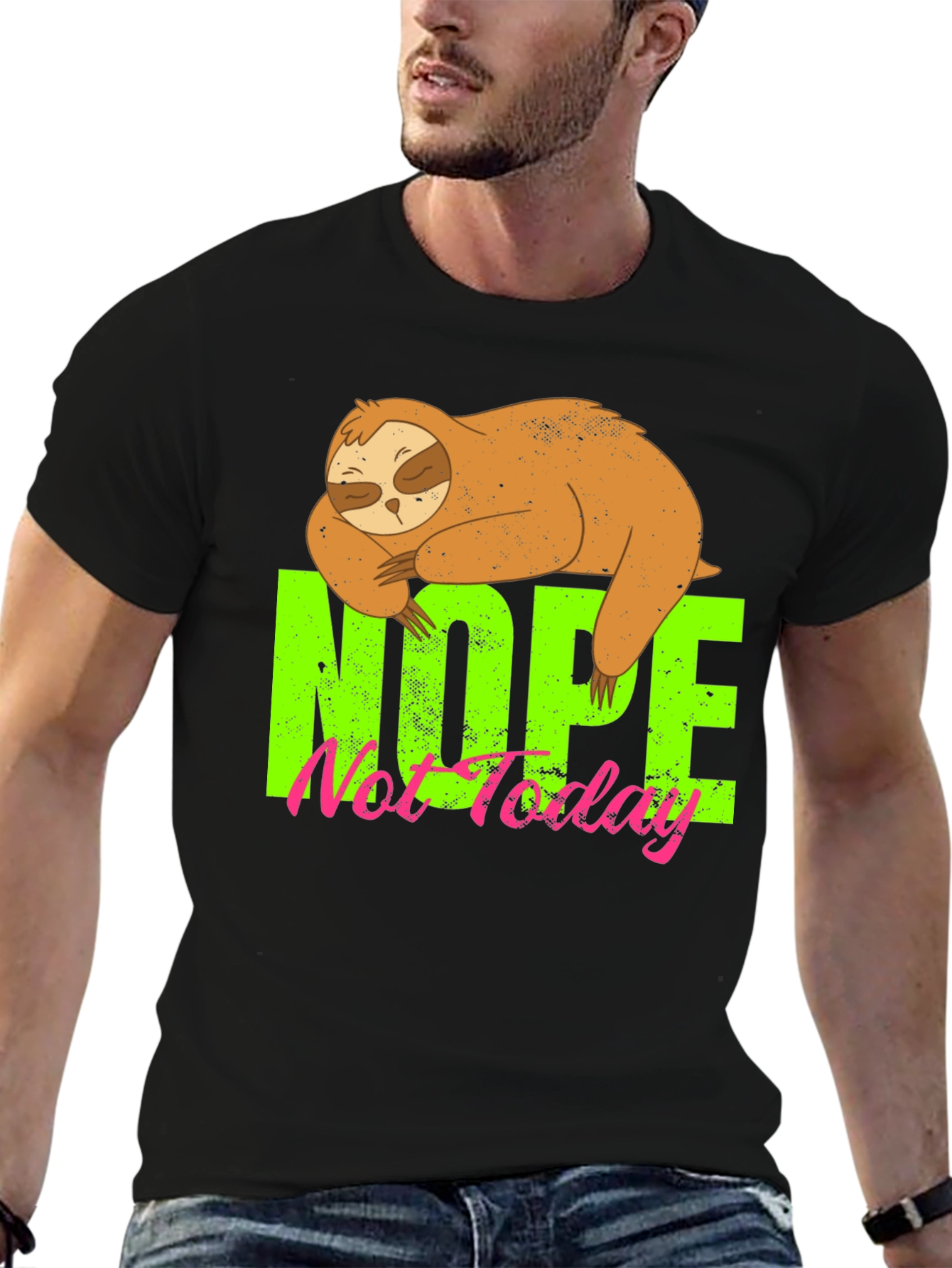 Black Nope Not Today Sloth Graphic Tee - Black view 6