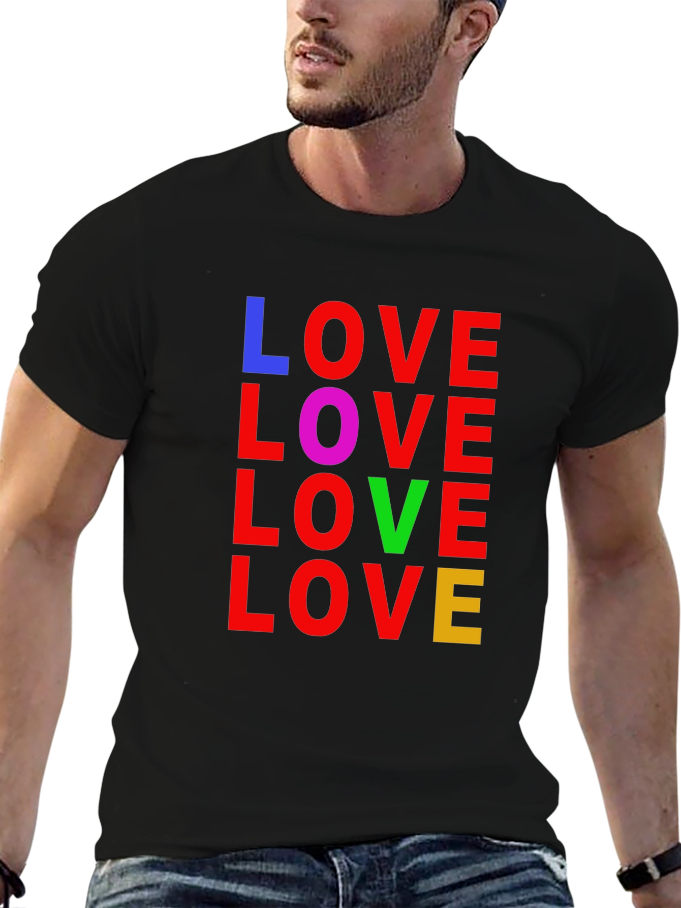 Black Colorful LOVE Graphic Tee - Unisex Black T-Shirt view 6