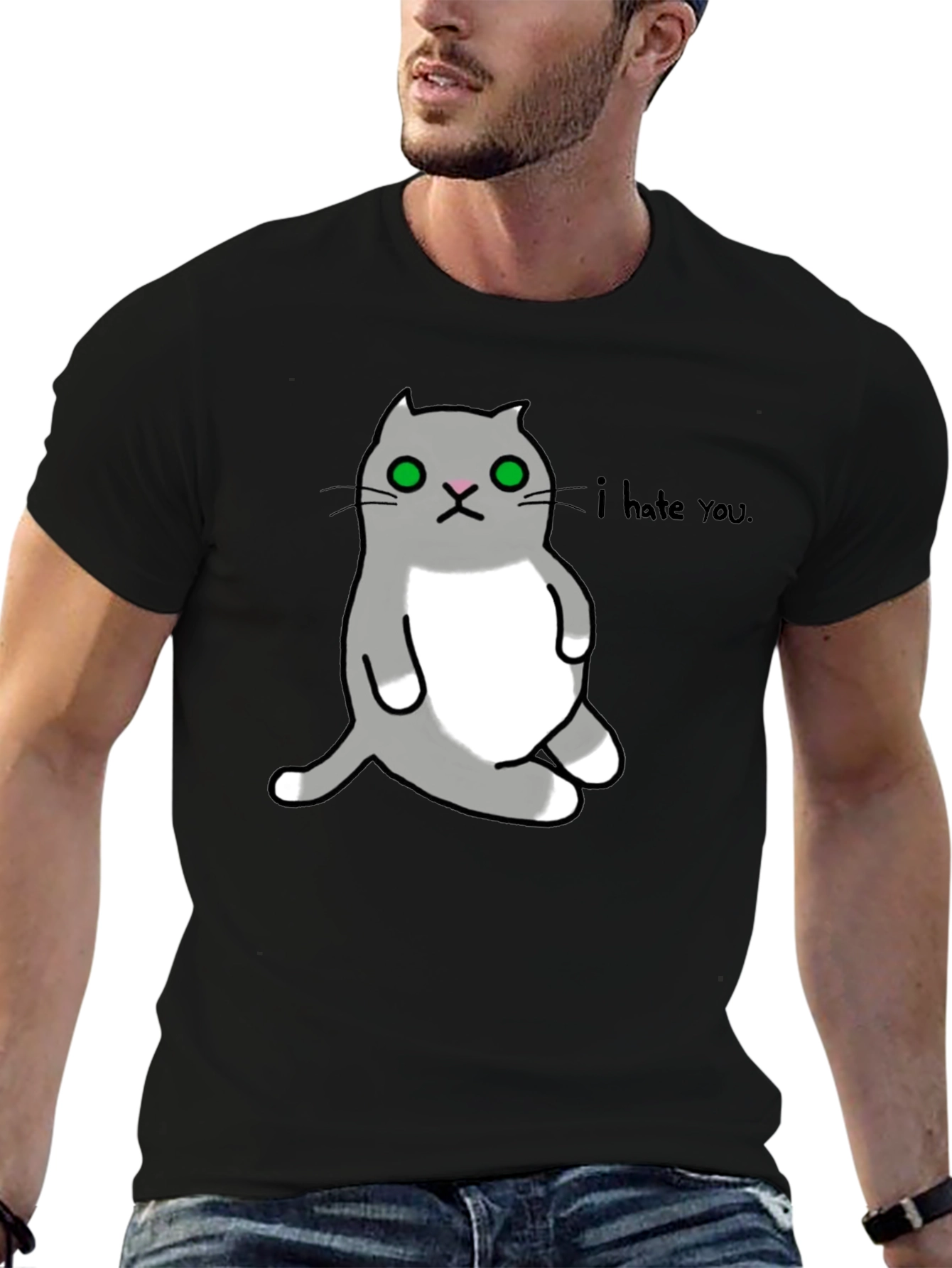 Black I Hate You Cat Graphic T-Shirt view 6