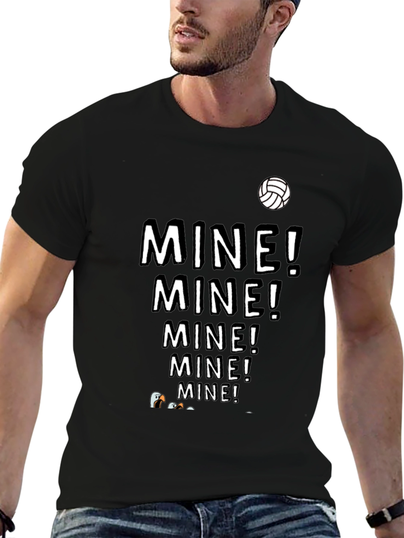 Black MINE! T-Shirt - Funny Volleyball Seagull Design view 6