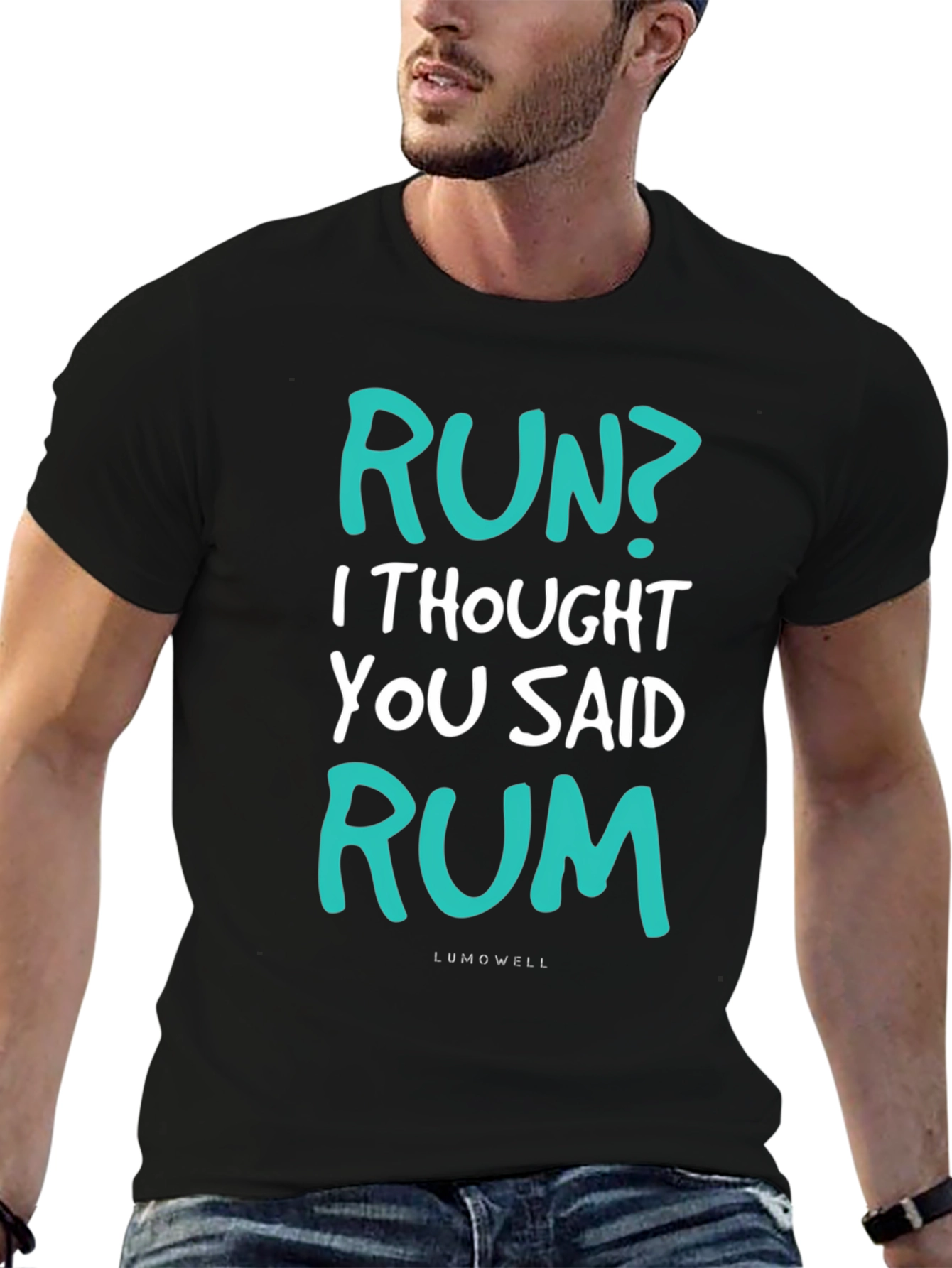 Black Funny Run? Rum! Graphic T-Shirt - Soft Cotton Tee view 6