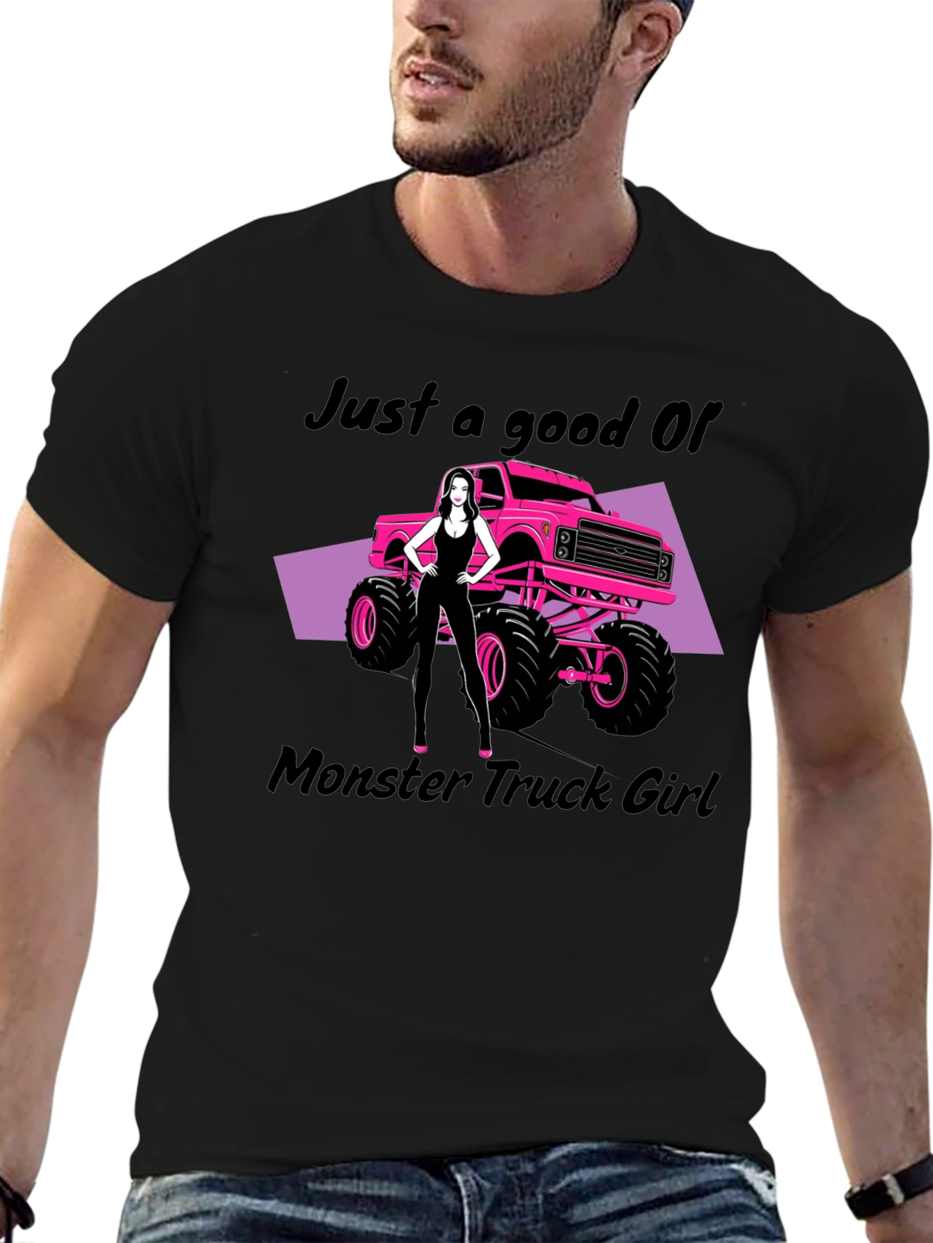 Black Monster Truck Girl Graphic T-Shirt view 6