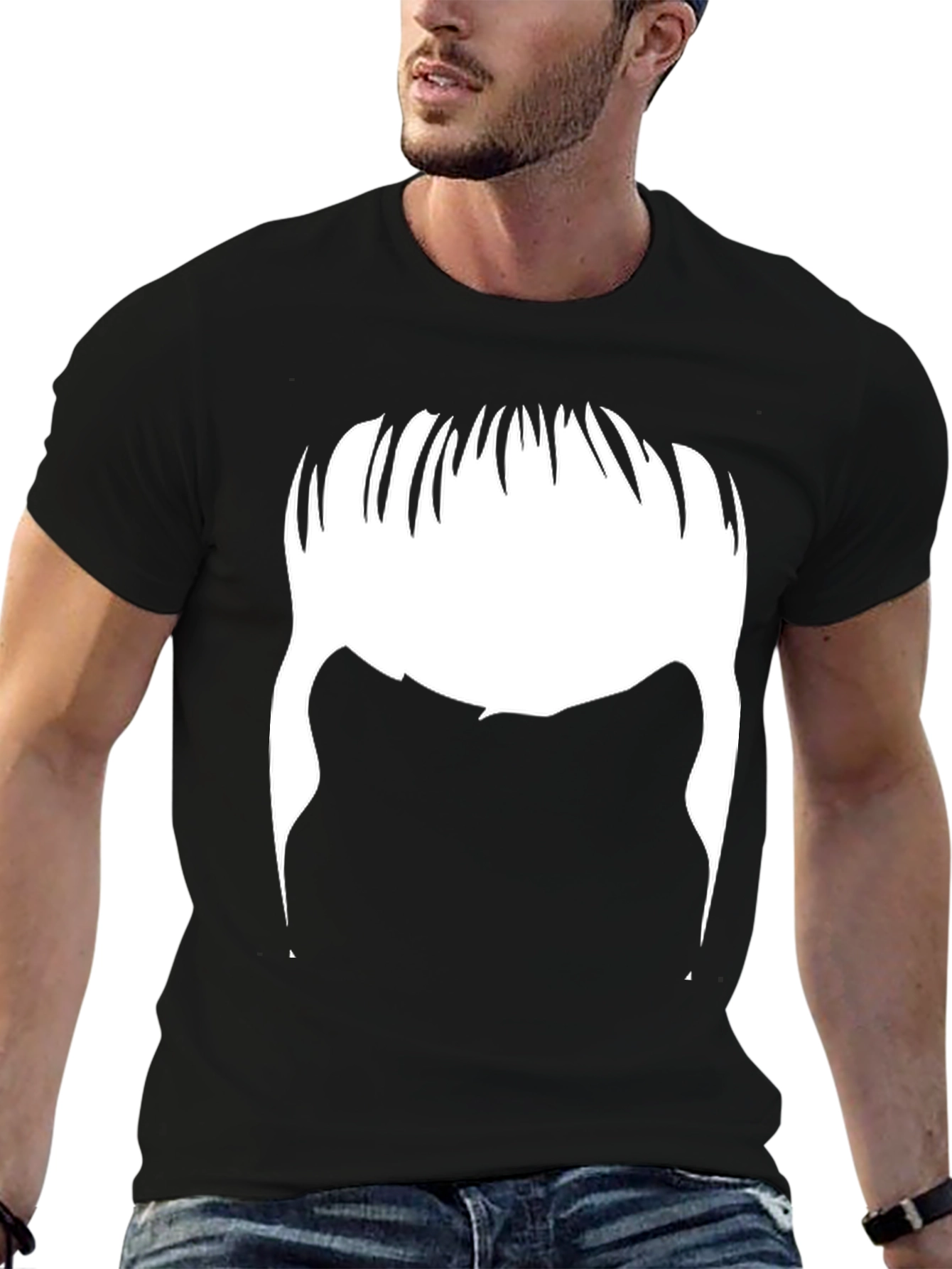 Black Retro Hair Tee - Funny Silhouette T-Shirt view 6