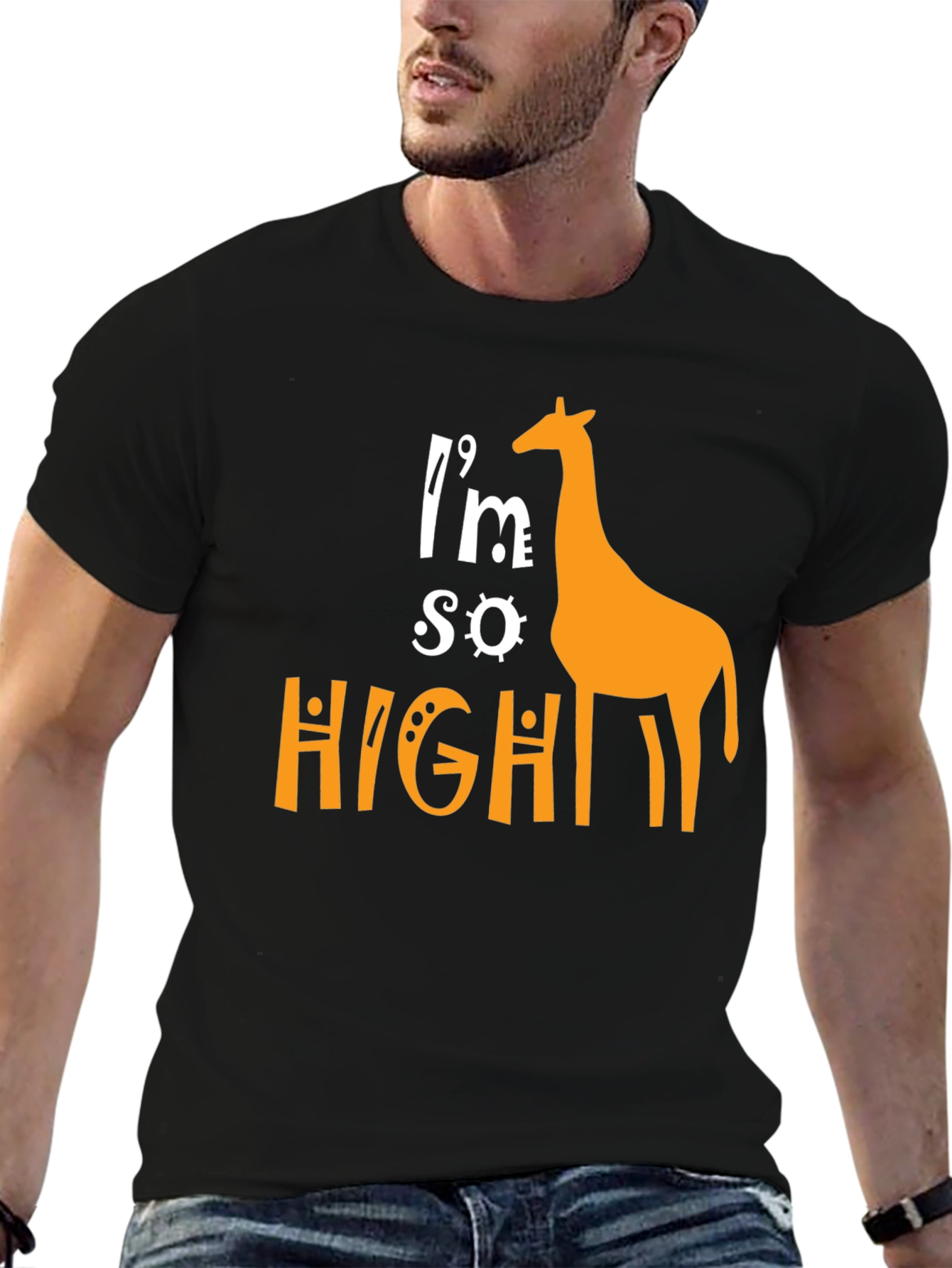 Black I'm So High Giraffe Graphic T-Shirt - Novelty Tee view 6