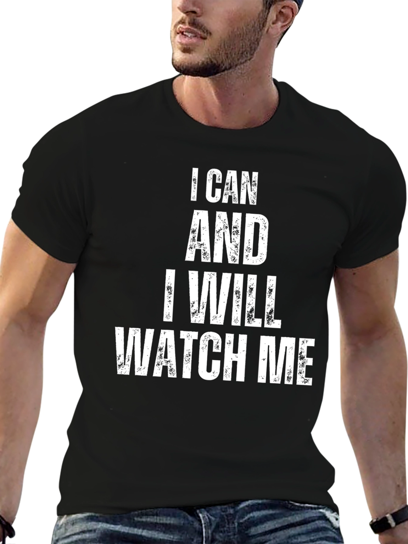 Black I Can & I Will T-Shirt - Black Graphic Tee view 6