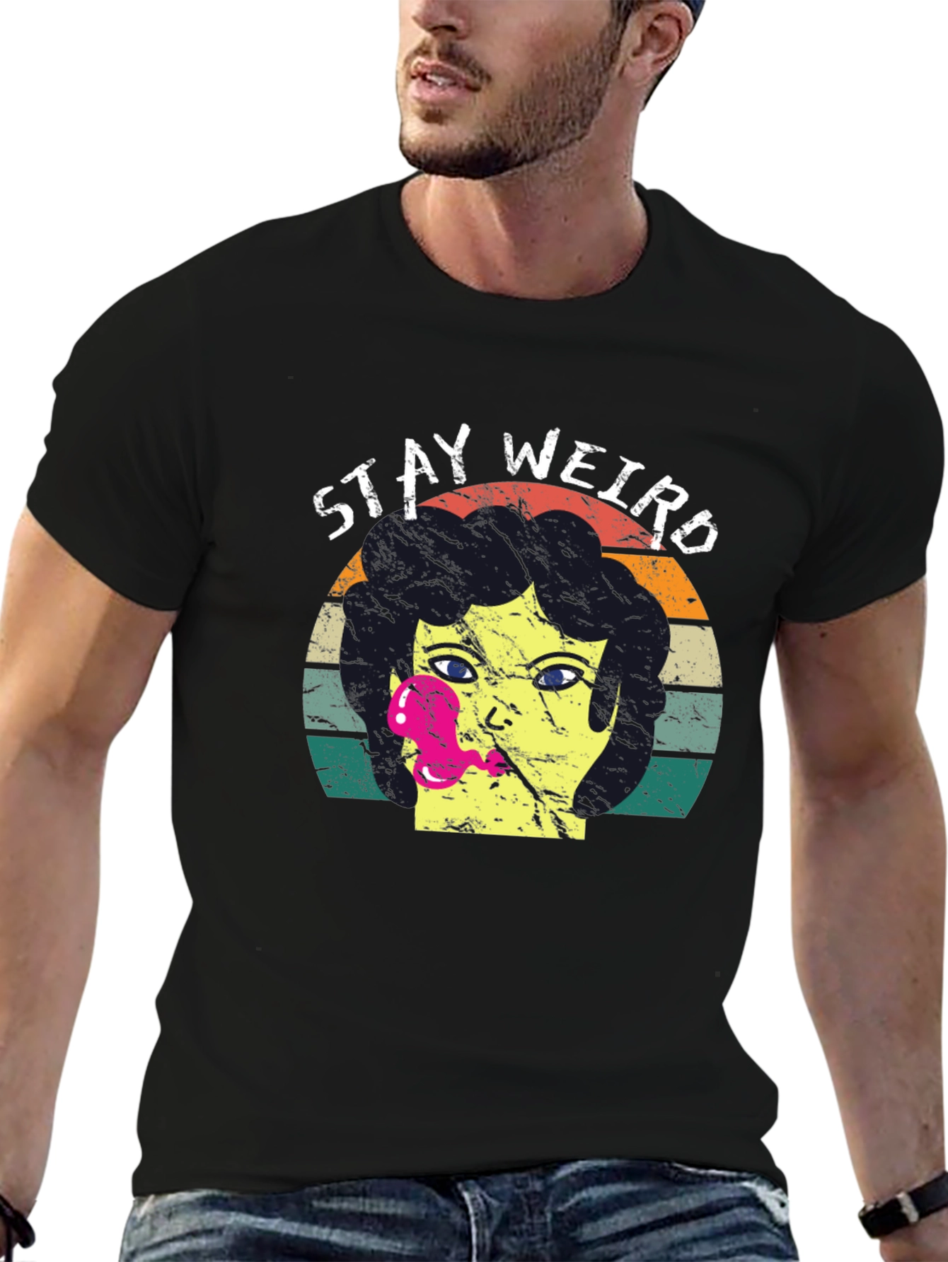 Black Stay Weird Graphic Tee - Retro Style view 6
