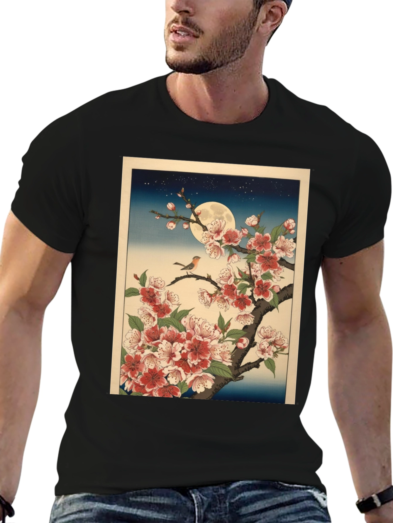 Black Cherry Blossom Moon T-Shirt view 6