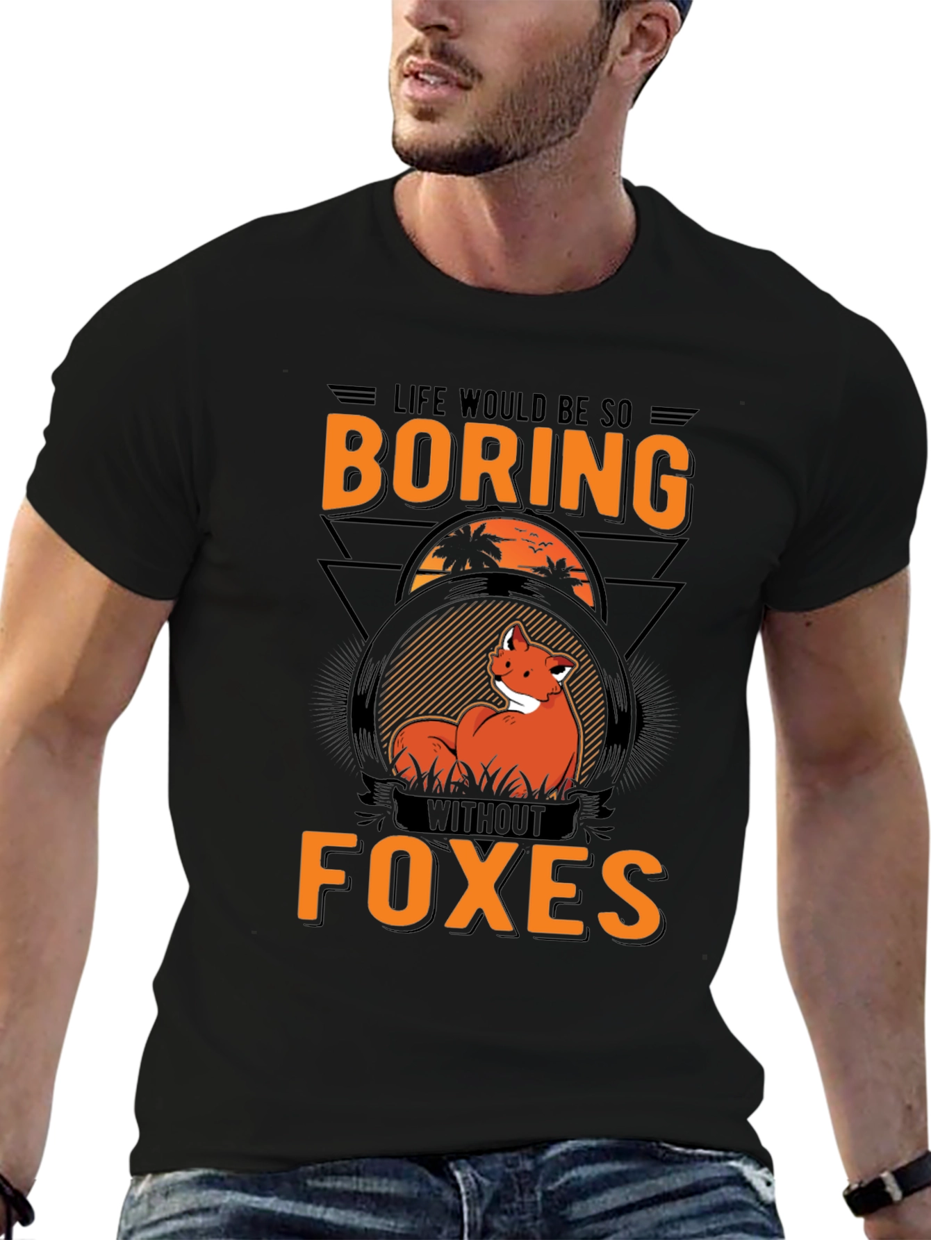 Black Boring Without Foxes Black Graphic T-Shirt view 6