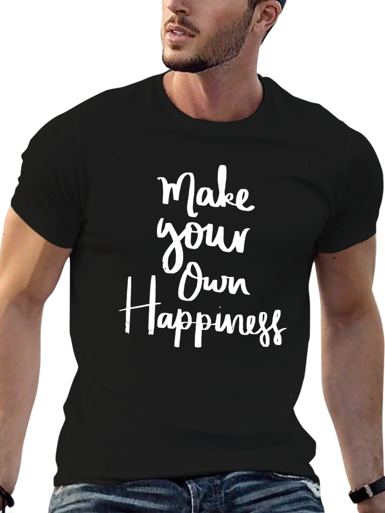Black Inspirational 'Make Your Own Happiness' Black T-Shirt view 6