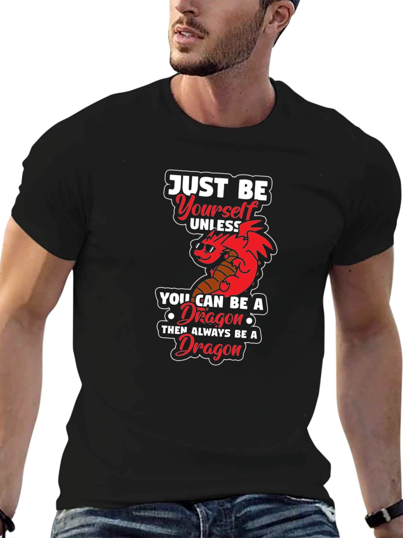 Black Just Be Yourself Dragon Graphic Tee view 6