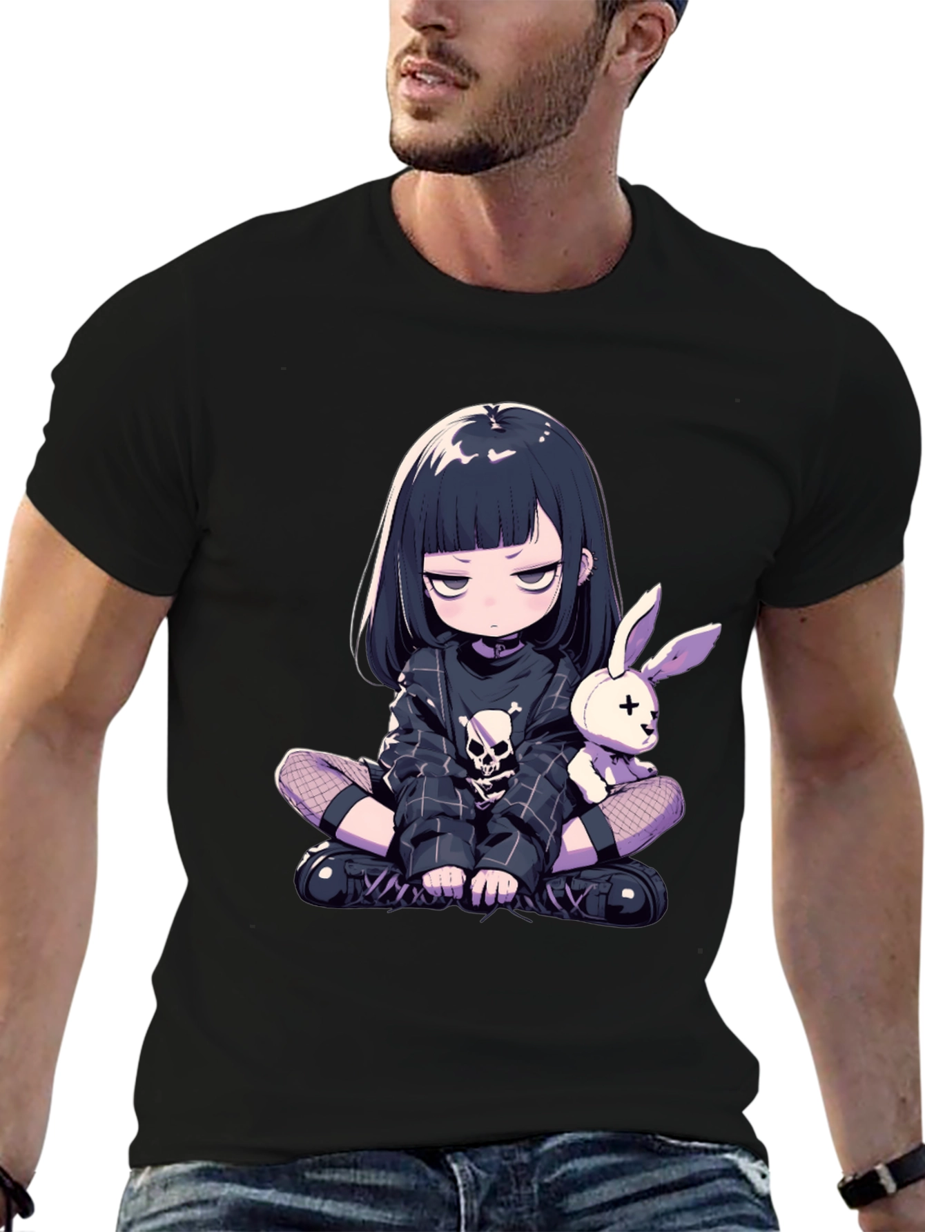 Black Anime Goth Girl T-Shirt view 6