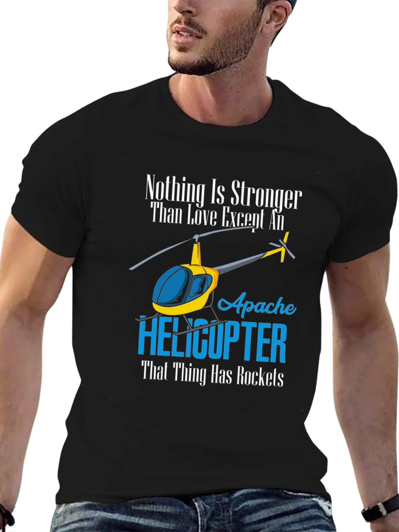 Black Apache Helicopter Graphic T-Shirt view 6
