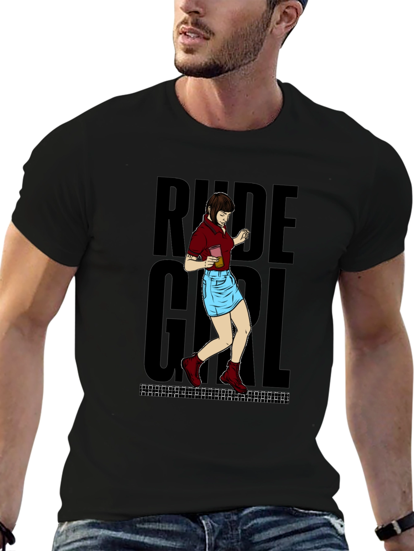 Black Rude Girl Graphic T-Shirt - Black Crew Neck Tee view 6