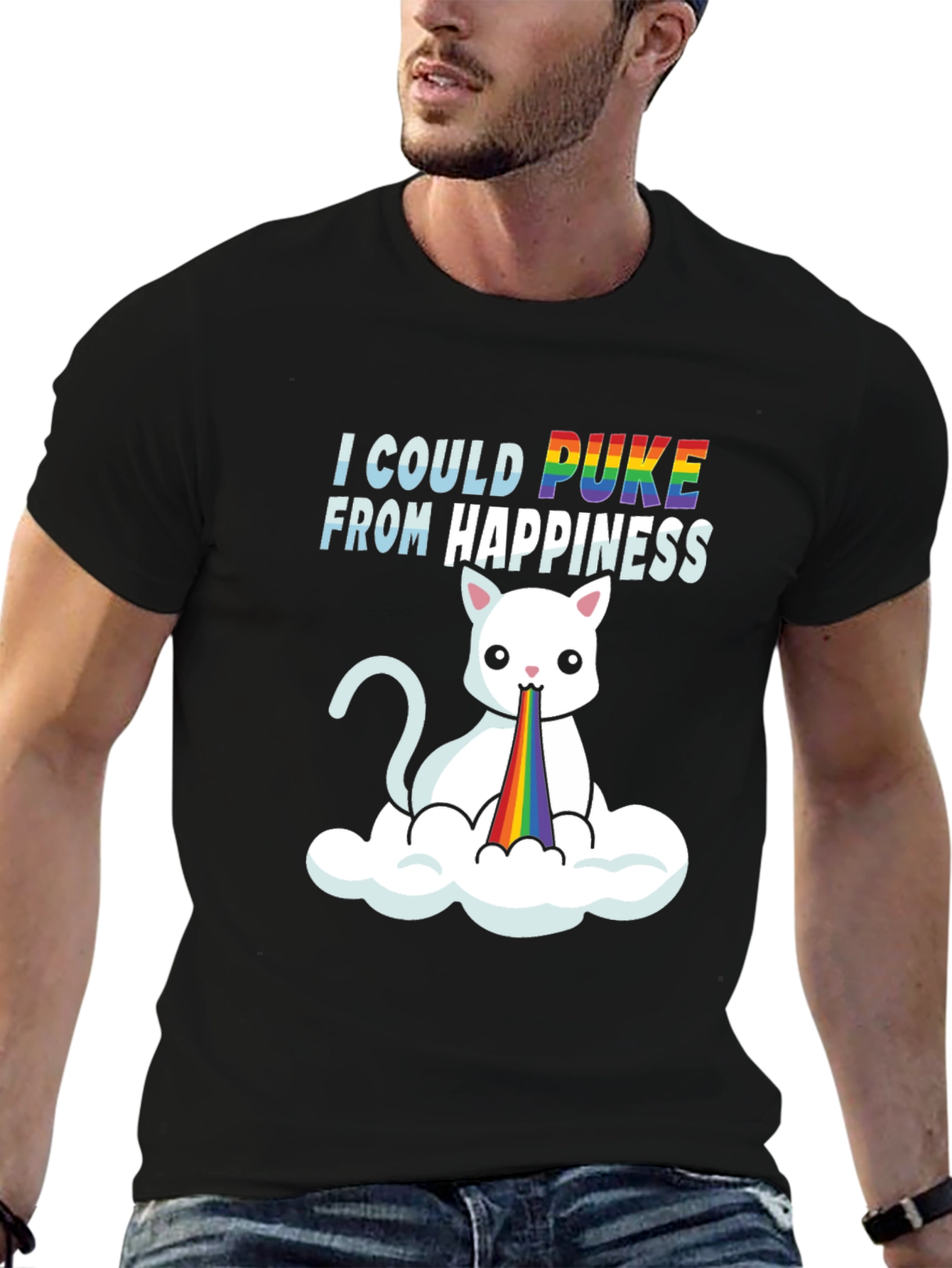 Black I Could Puke From Happiness Graphic Tee view 6