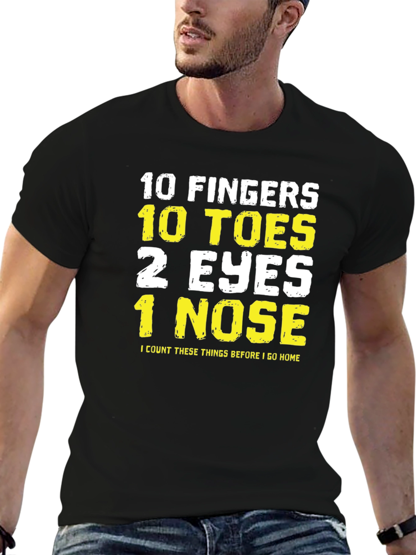 Black Funny 10 Fingers Toes Eyes Nose T-Shirt view 6