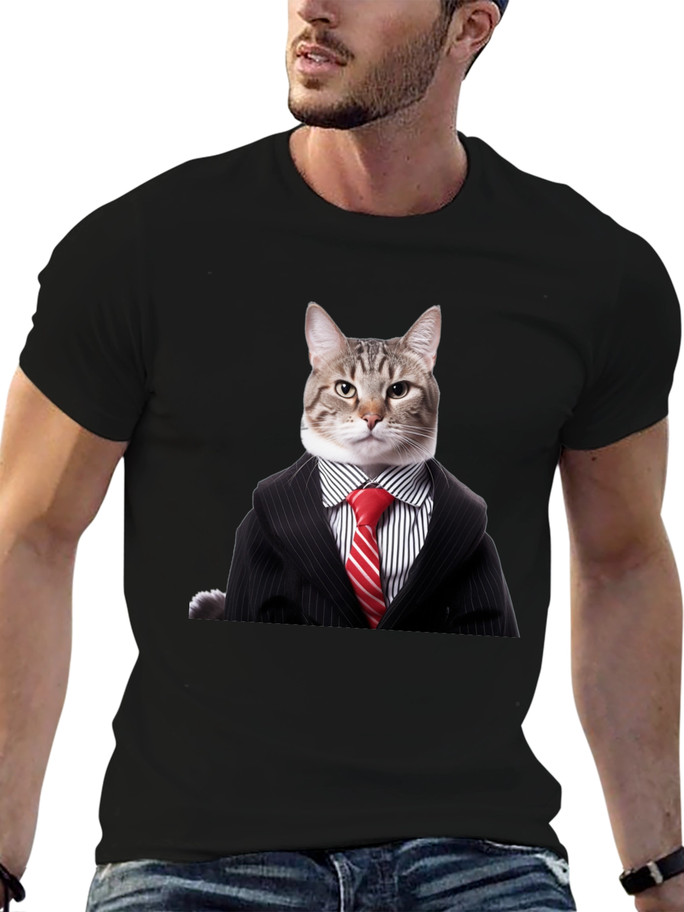 Black Cat Suit T-Shirt - Funny Feline Fashion view 6