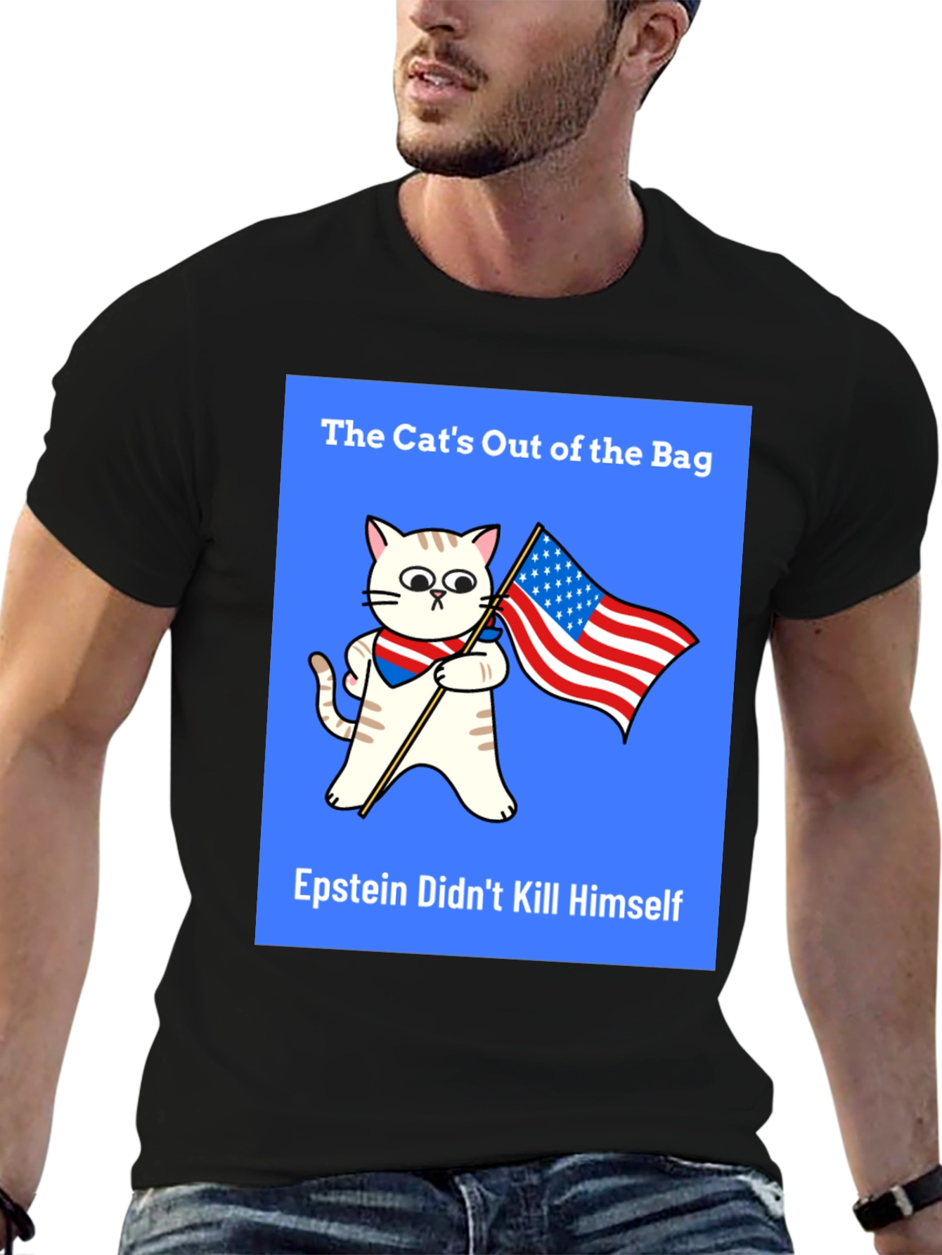 Black The Cat's Out of the Bag T-Shirt view 6