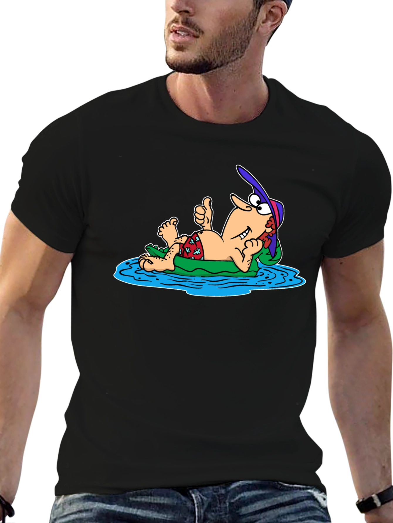Black Relaxing Man Cartoon T-Shirt view 6